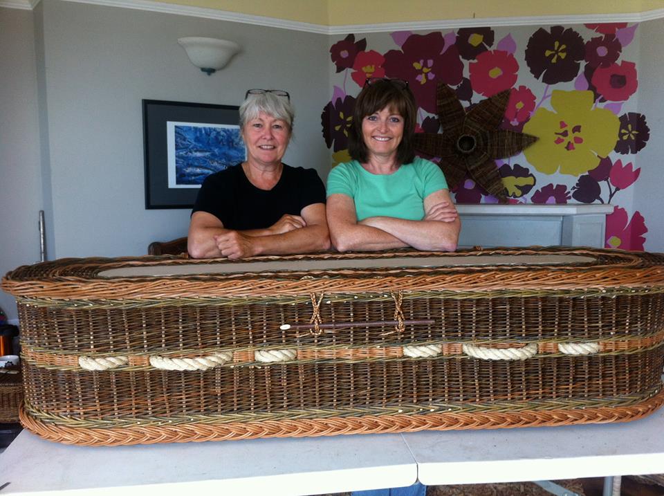 During our BIG week of weaving with Mel, we created a full size willow coffin. It took a lot of weaving from the two of us and massive patience from Mel to complete this project in 4 1/2 days. We are really pleased with the result and hope to visit with Mel again, maybe willow sculpture next time, eh Mel?