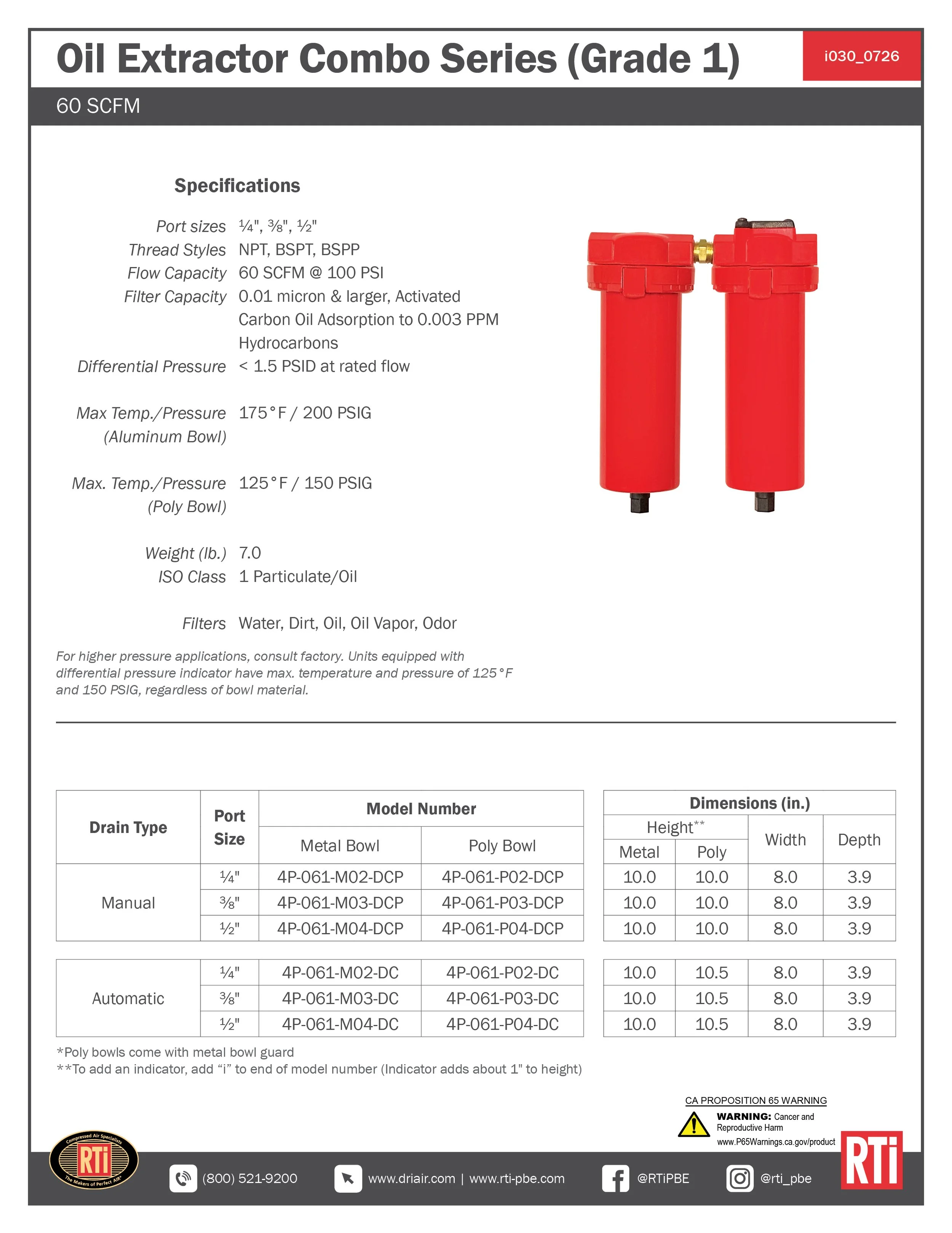 i030 Oil Extractor Combo Grade 1 60 SCFM