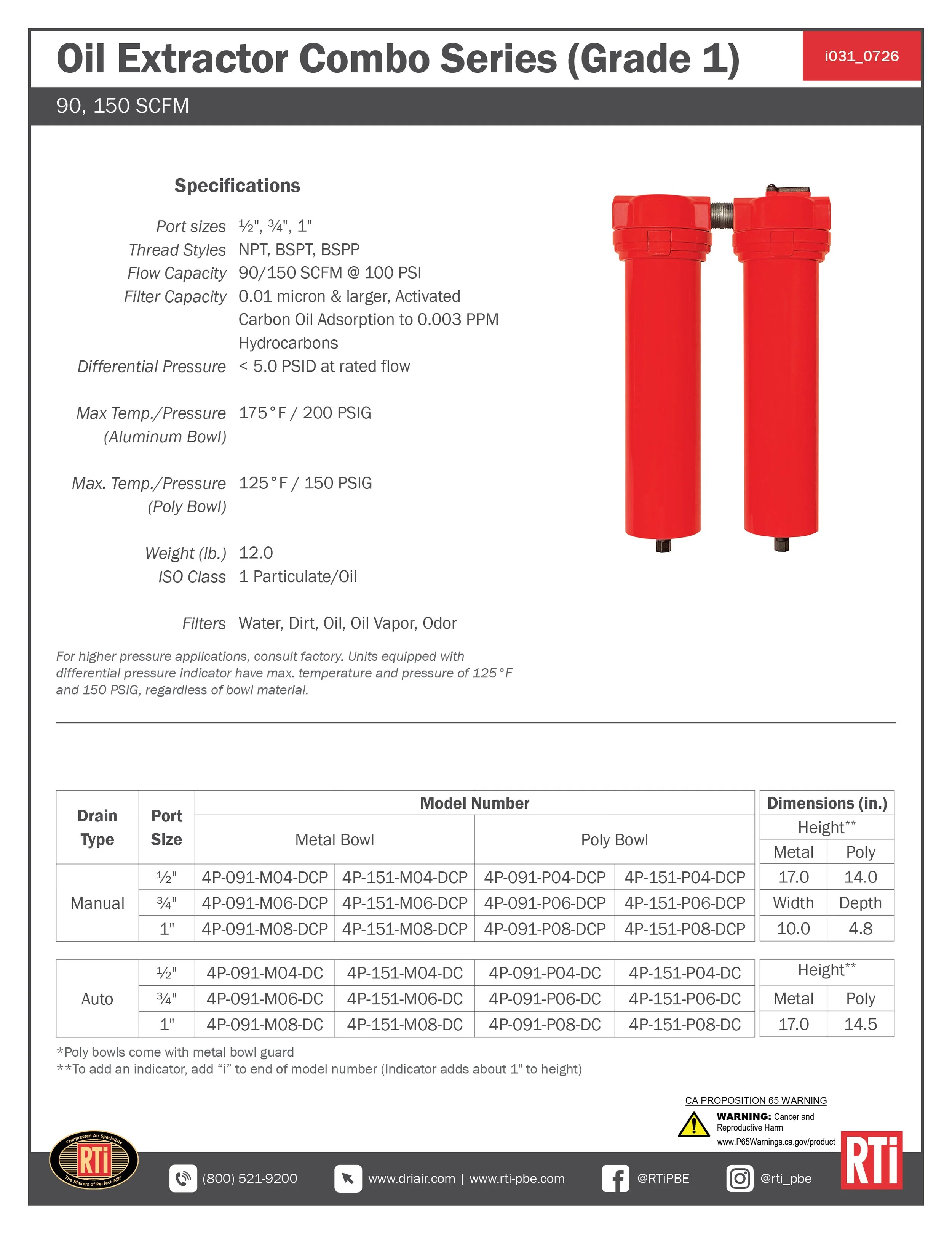 i031 Oil Extractor Combo Grade 1 90-150 SCFM