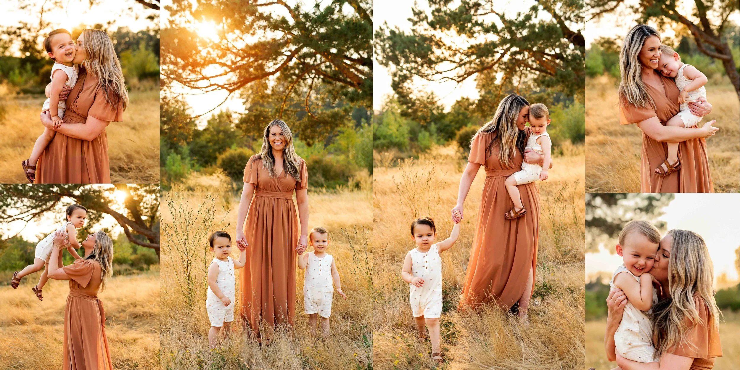 Salem Oregon family photographer with her young sons during golden hour session, capturing genuine connection and motherhood in natural outdoor setting