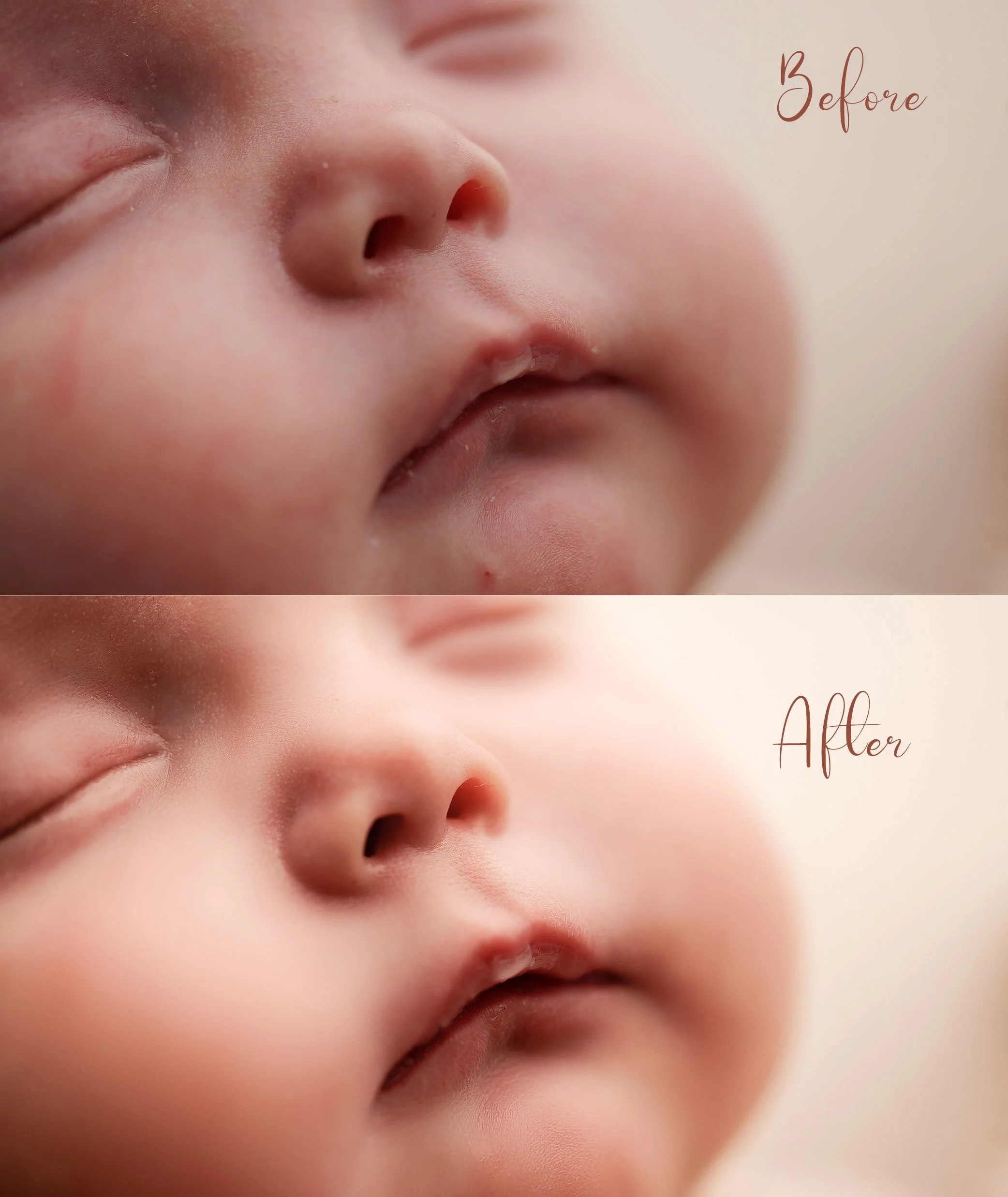 Before and After editing of Newborn Macro Photography
