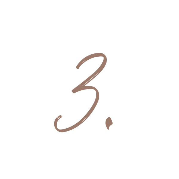 Handwritten script number three in warm neutral color, simple branding element