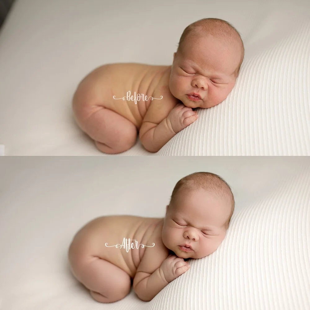 Before and after Newborn photography photoshop edit.