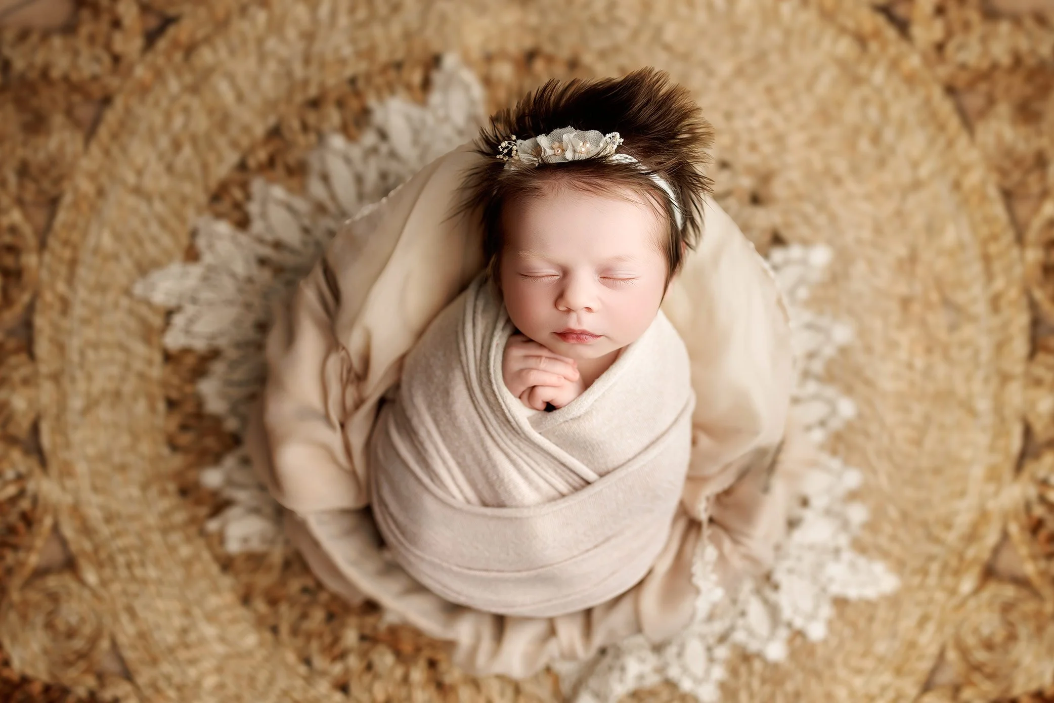 Timeless newborn portrait featuring a swaddled baby styled for heirloom artwork in Salem, Oregon.