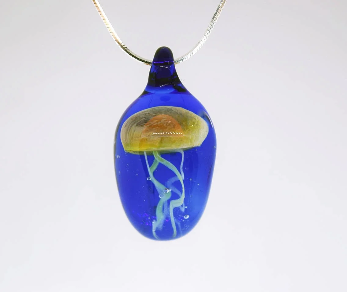 Glass Jellyfish necklace- Cobalt Blue