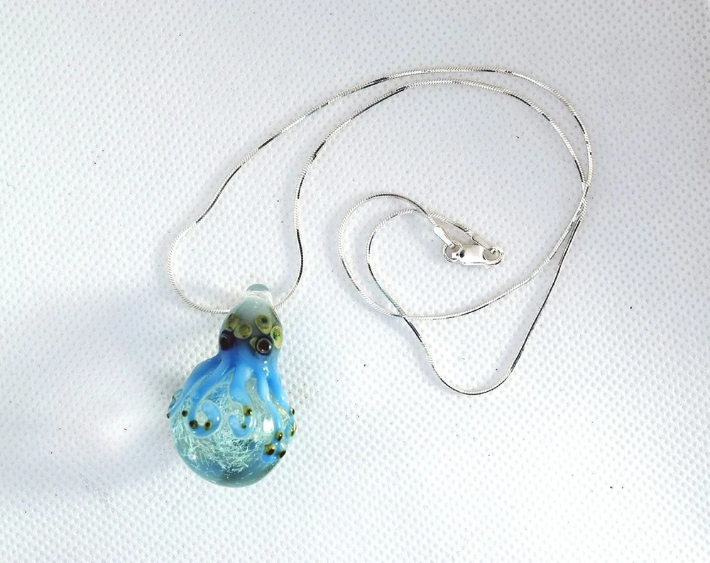 Sparkly glass Octopus Necklace -Sky Blue — Tisbury Art Glass
