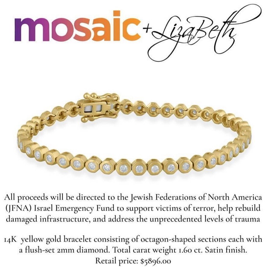 I have donated this exclusive beautiful gold and diamond Liza Beth bracelet to Shalom Austin. Please purchase your raffle tickets on line and the winner will be announced next Thursday, October 26th at the Mosaic luncheon. 

To purchase your raffle t