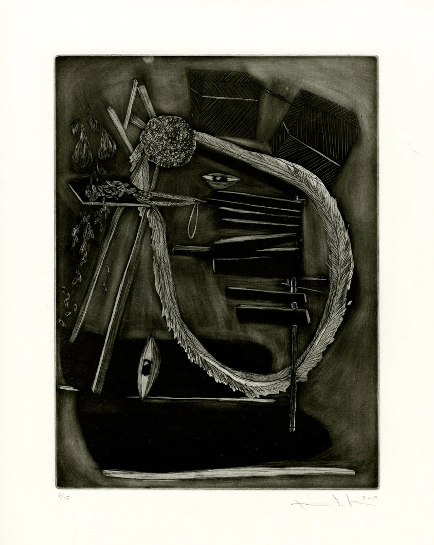 Pattie Lee Becker, Discussions on Fear, etching, 9" x 12", 2010