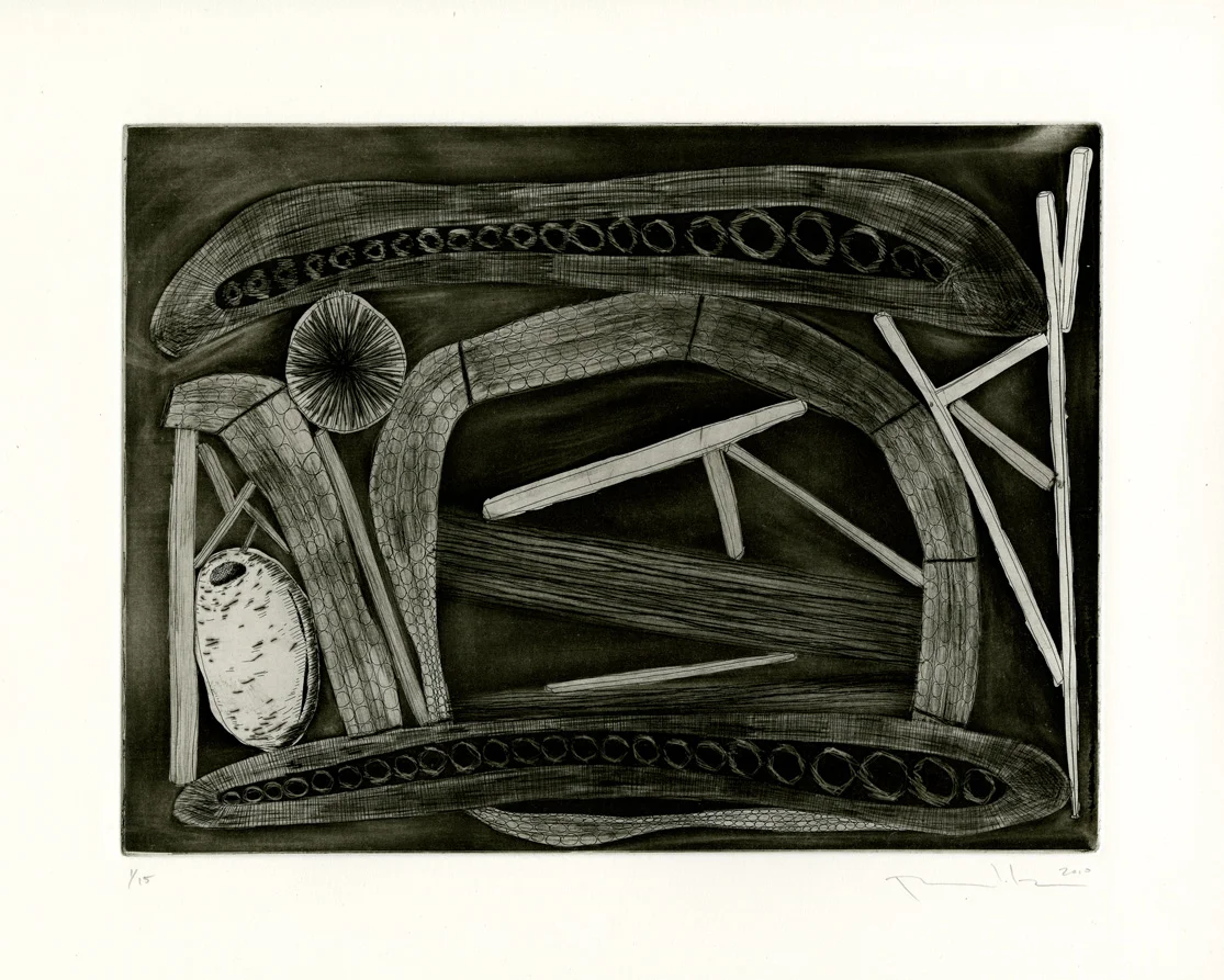 Pattie Lee Becker, Blockaded Inside Dream Travel, etching, 9" x 12", 2010