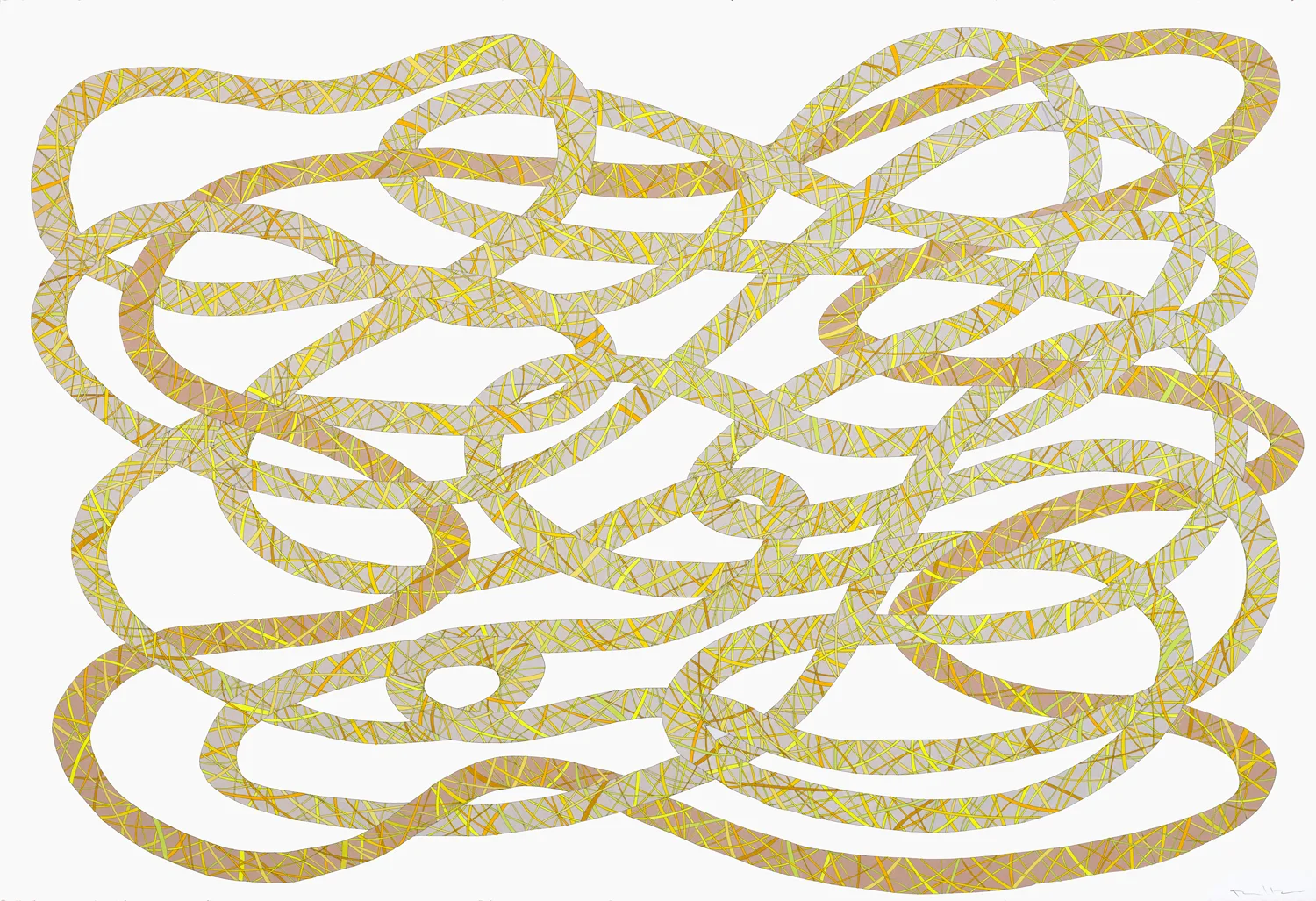 Ropes in Grey, Tan and Yellow, ink and colored pencil, 30" x 44", 2010