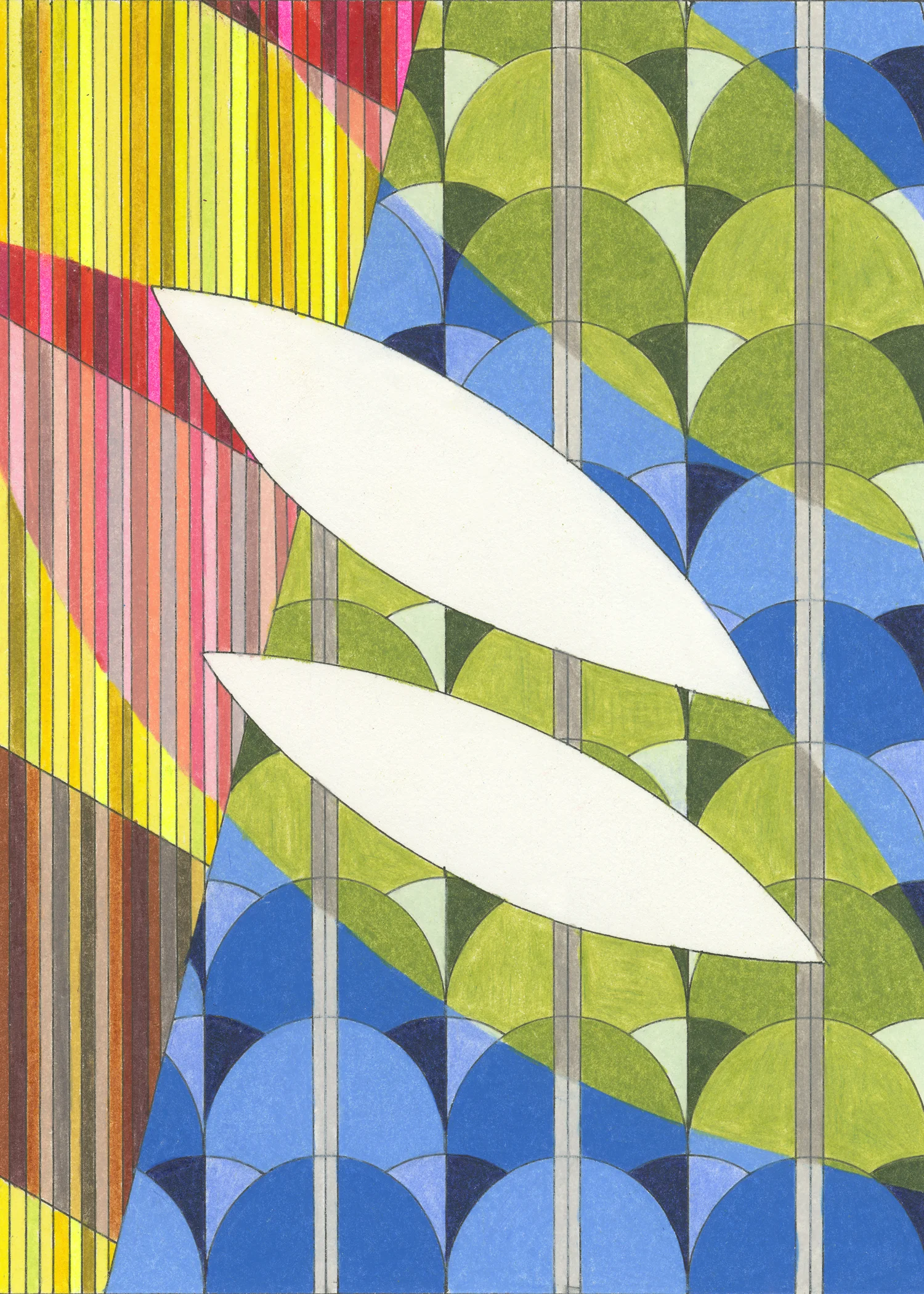Wedding-Weekend Canoes, Platte River NE , ink and colored pencil, 5” x 7”, 2013