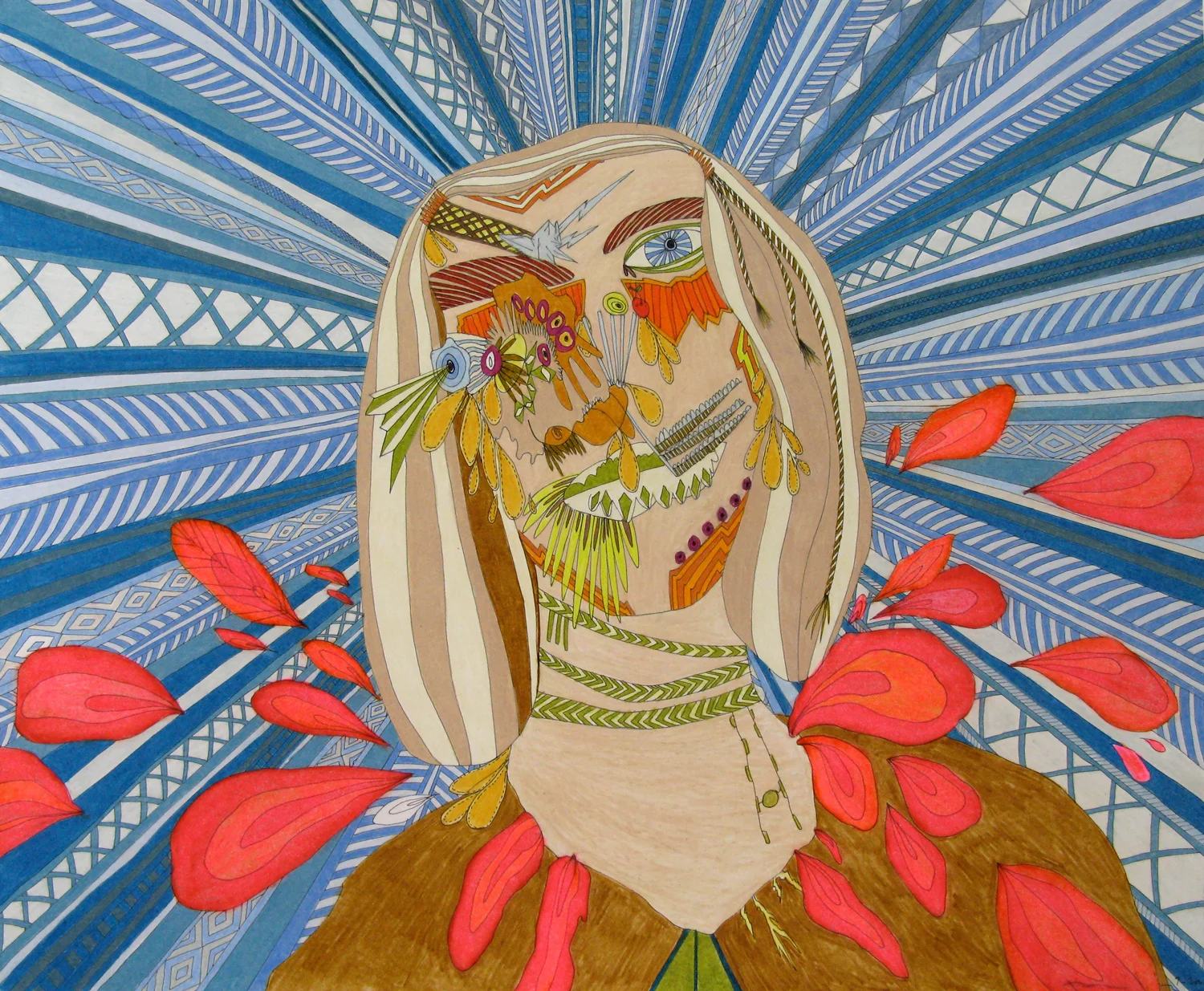 She Arose from a Vast Volcano , ink and colored pencil, 14" x 17", 2008