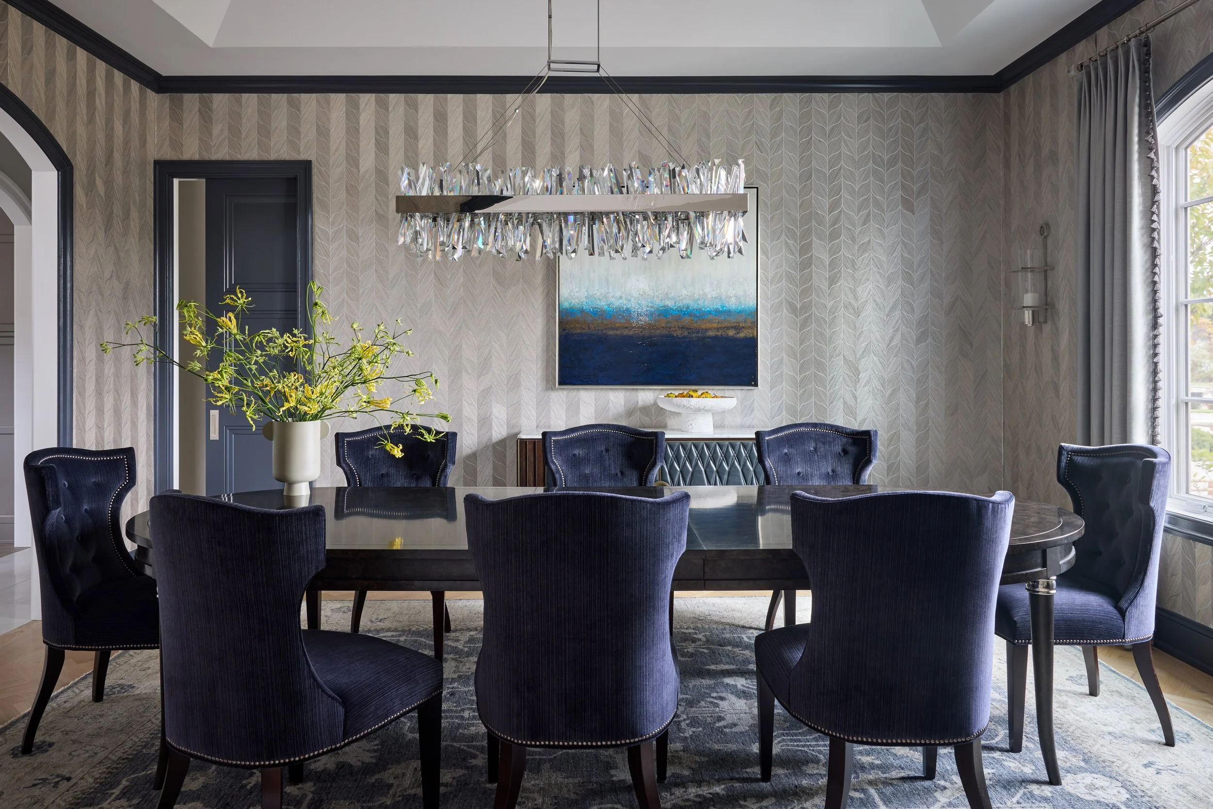 Hawthorne Estate sophisticated dining room interior design in Bethlehem, PA by Viola Interior Design by Viola Interior Design