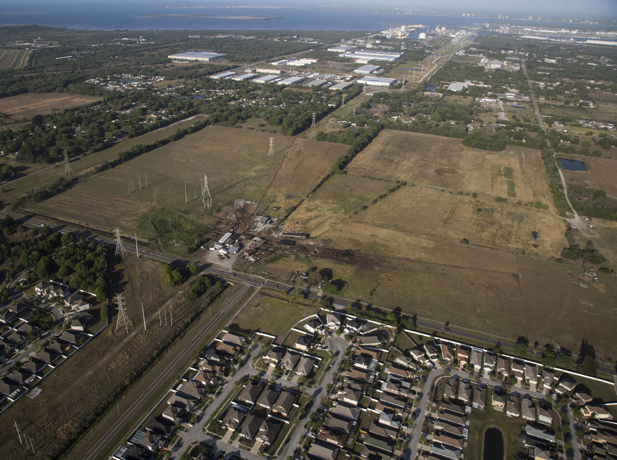  The nearly 250 acres of Busciglio family farm land, as seen from the air on March 24, 2017. Tower Dairy is less than 10 miles from downtown Tampa and the last dairy farm in Hillsborough County, Florida. Although the farm used to be at the end of a d