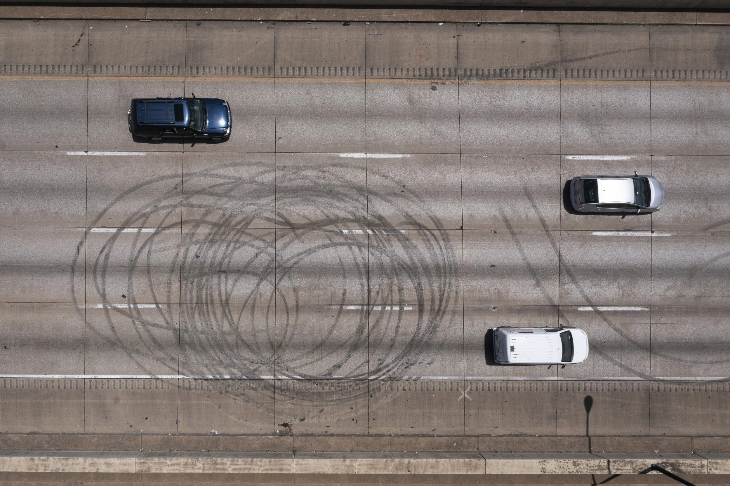  Tire marks show on I-95 near Walnut Street in Philadelphia, Pa. on Monday, June 5, 2023. A State Trooper shot and killed 18-year-old Anthony Allegrini Jr., of Glenn Mills, on the highway early Sunday during a street racing incident.   