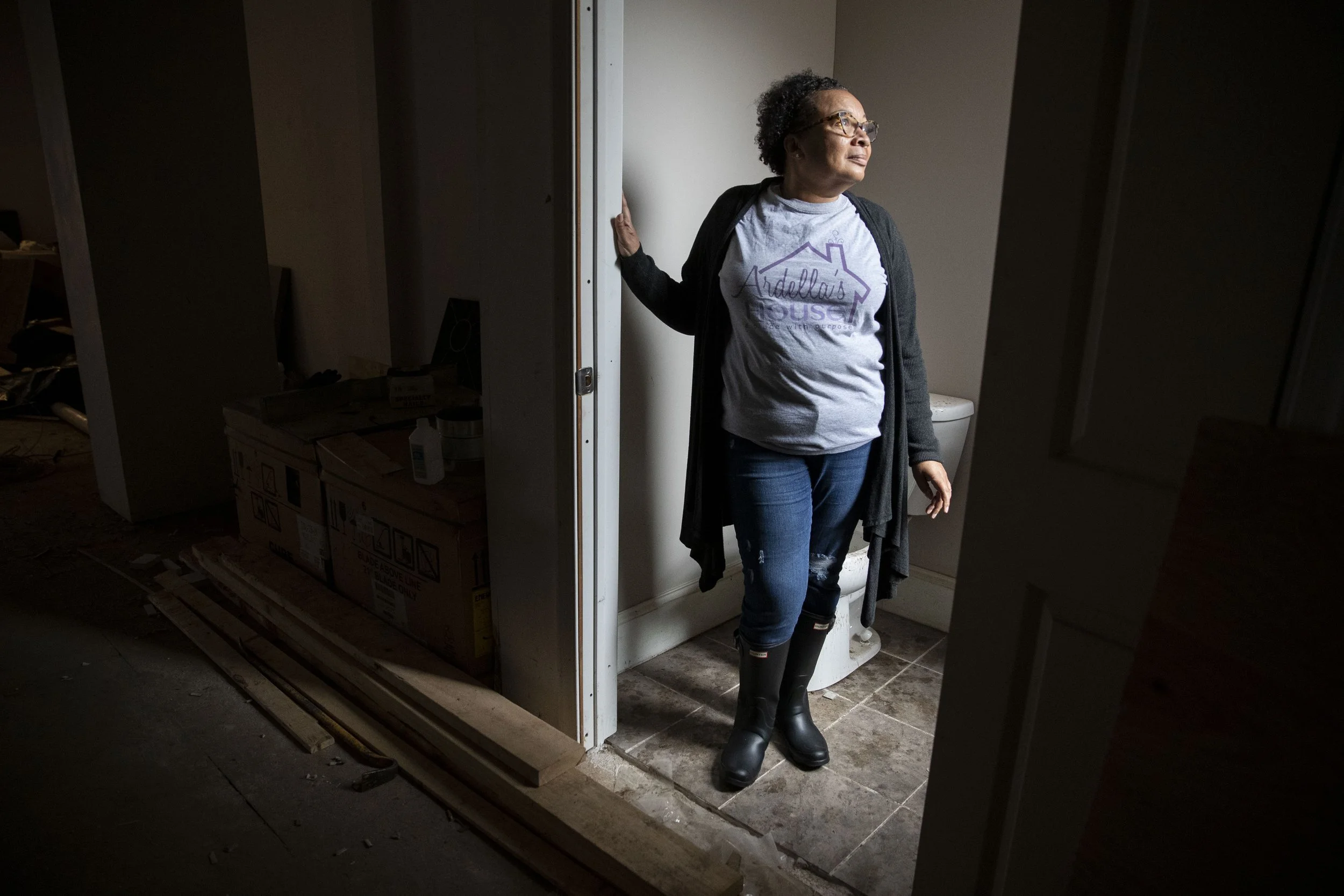  Tonie Willis, founder and executive director of Ardella's House, posed for a portrait in the home her organization is rehabbing in Strawberry Mansion, in Philadelphia, Pa. on Monday, October 12, 2020. Ardella's House is rehabbing the home to provide