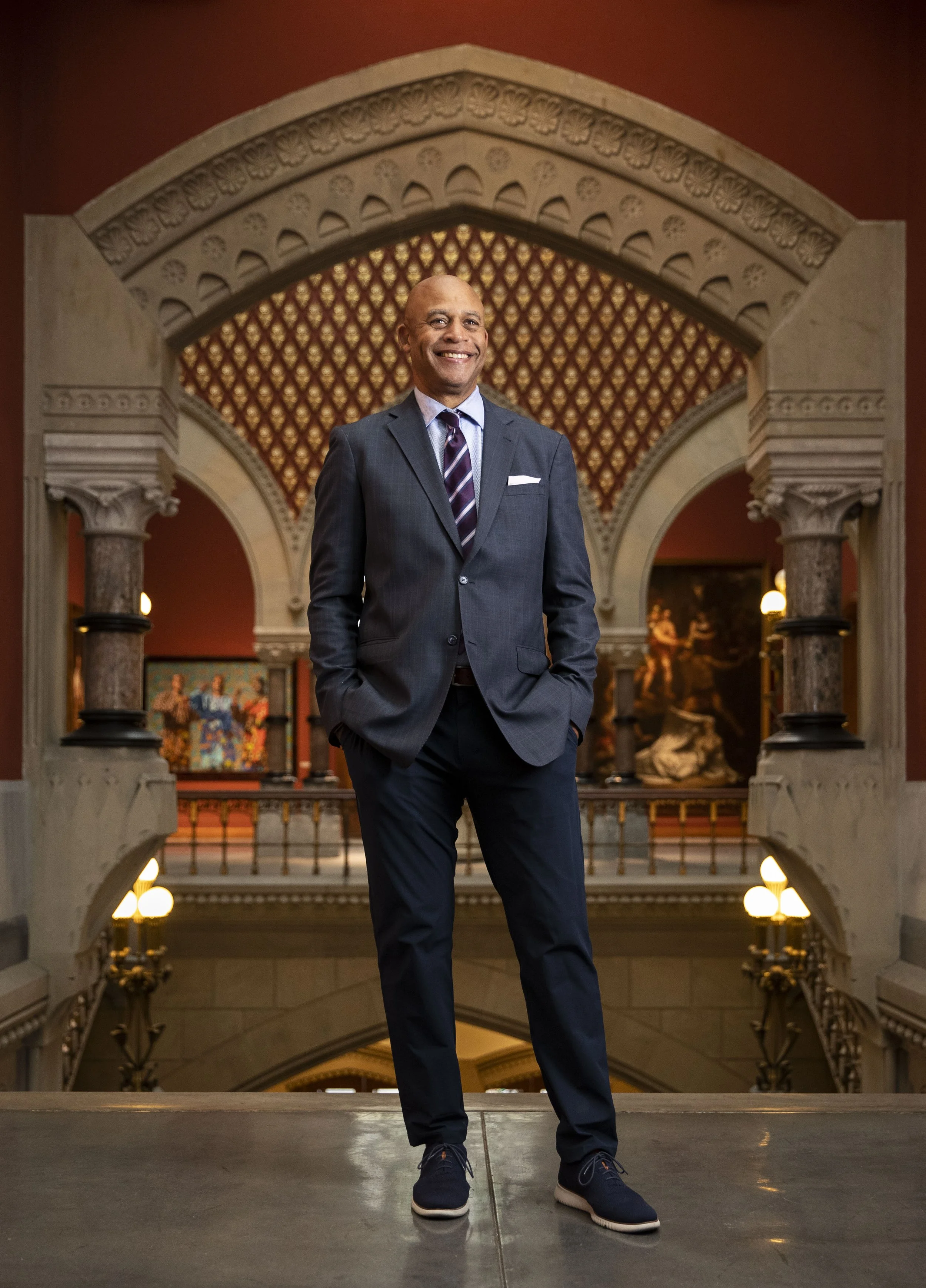  Eric Pryor posed for a portrait at the Pennsylvania Academy of the Fine Arts in Philadelphia, Pa. on Wednesday, December 8, 2021. Eric Pryor, former head of the Harlem School of the Arts, has been named the next president of the PAFA. 