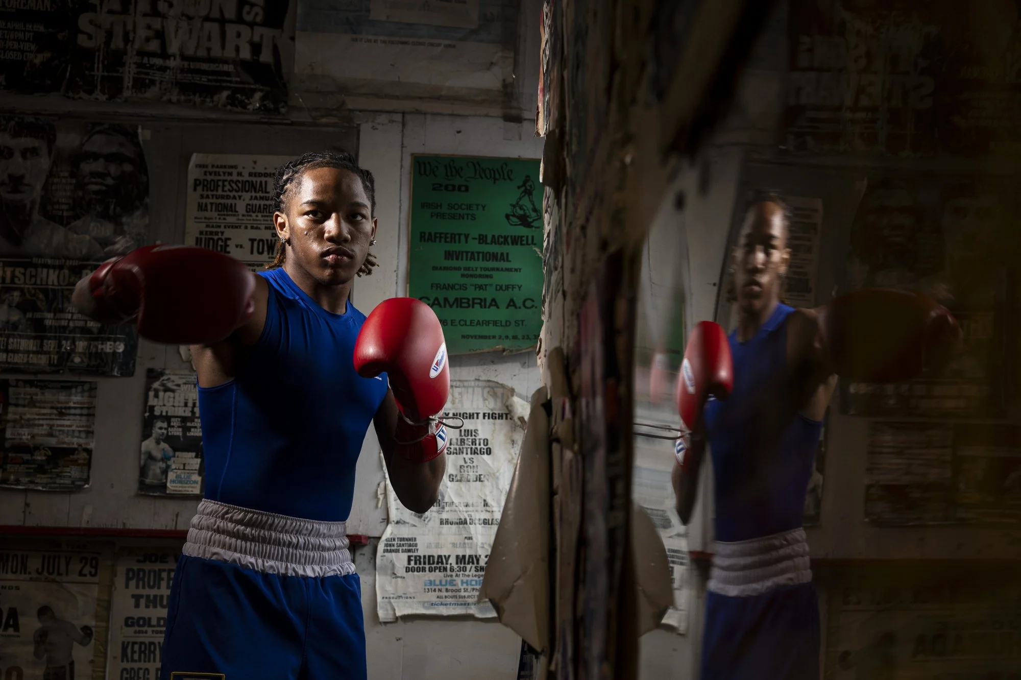  Boxer Salim Ellis-Bey, 17, posed for a portrait at the Front Street Gym on Monday, March 24, 2025 in Philadelphia. Ellis-Bey won the 2024 USA National Championship at 132lbs. 