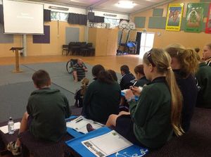 INSPIRATIONAL: Motivational speaker Tony Christiansen shows children taking part in a Young Leadership Day what can be achieved despite obstacles. PHOTO/JOSEPH ALDRIDGE