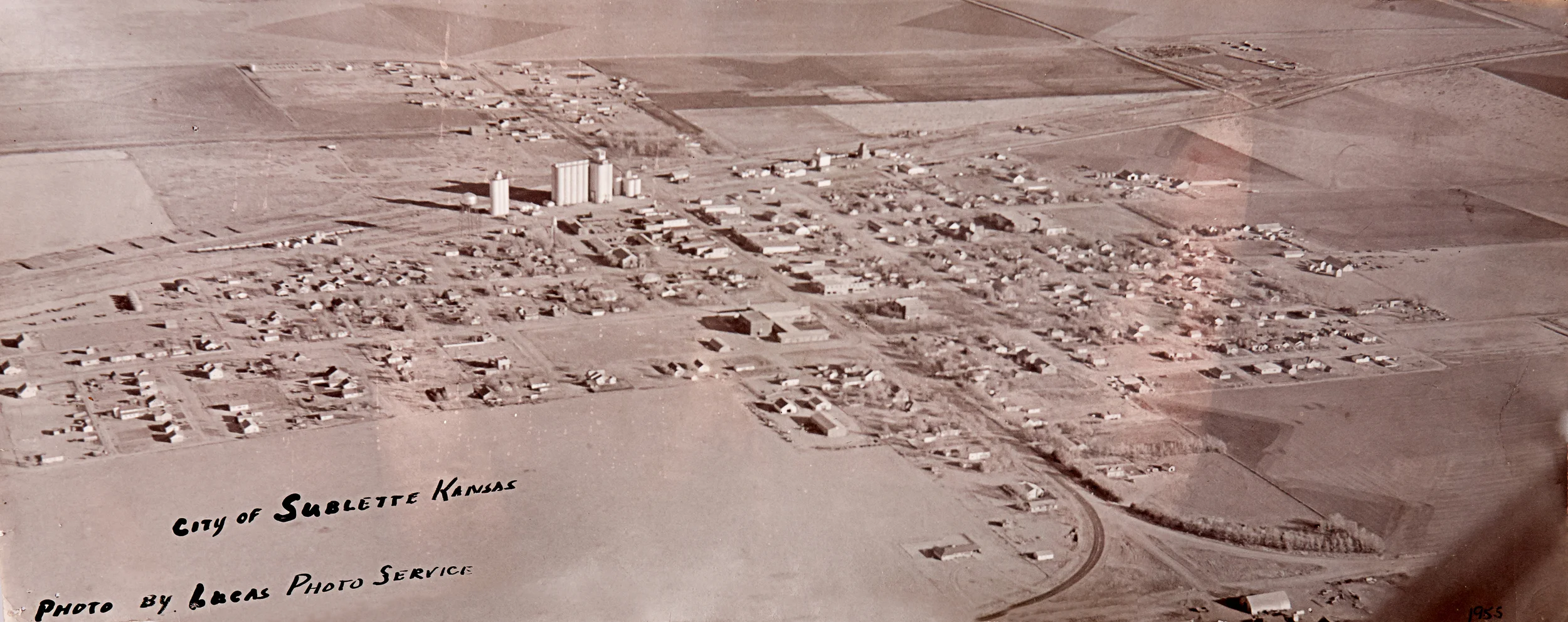 Looking towards the north, an aerial view of Sublette back in 1955. Photo taken by Beulah Lucas