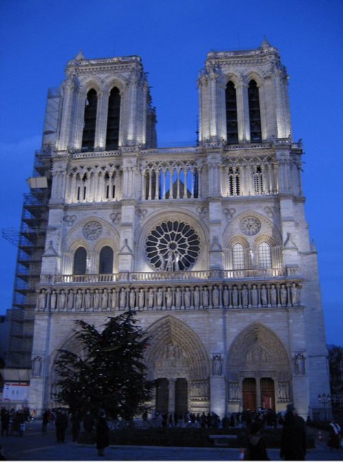 Notre Dame de Paris Cathedral and a Christmas Tree