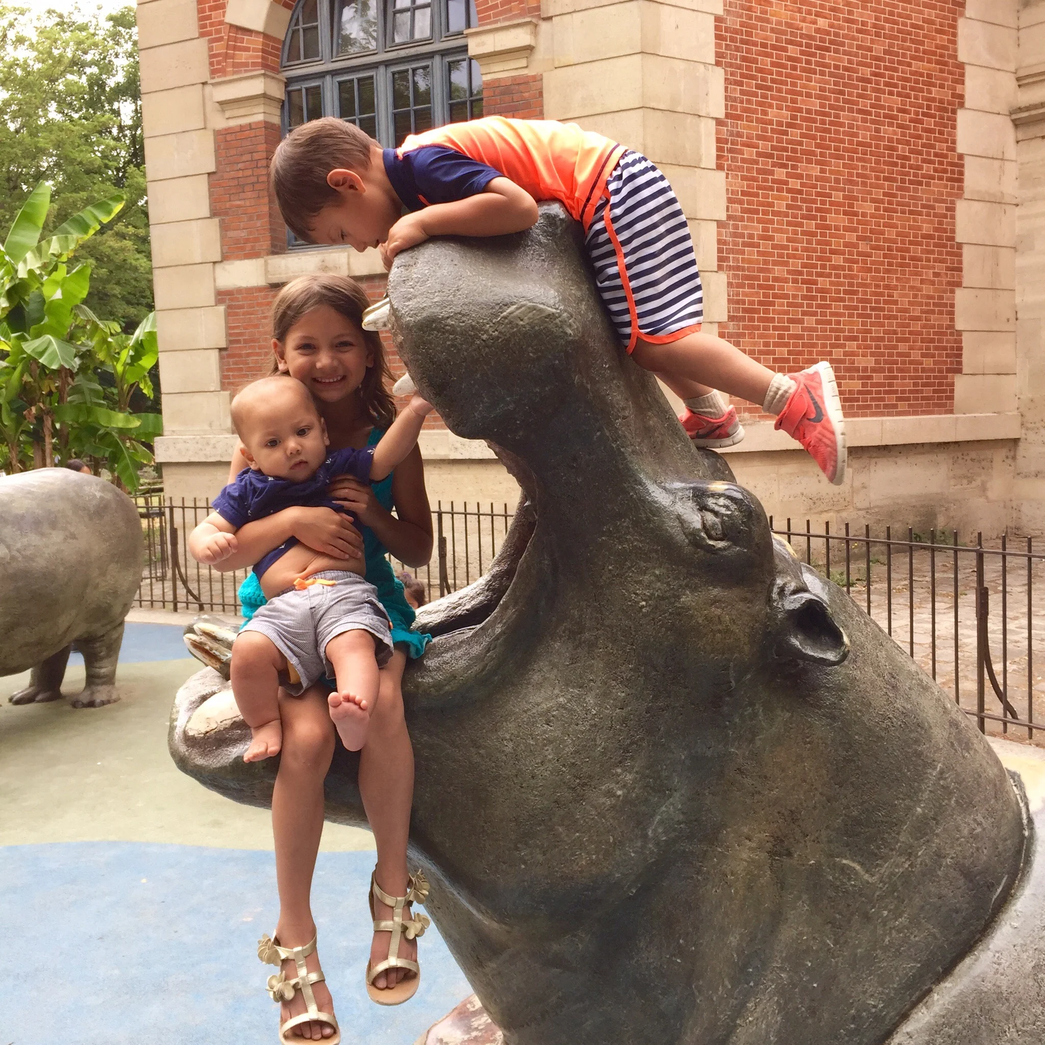 Hippos the children can climb at the Ménagerie, Paris