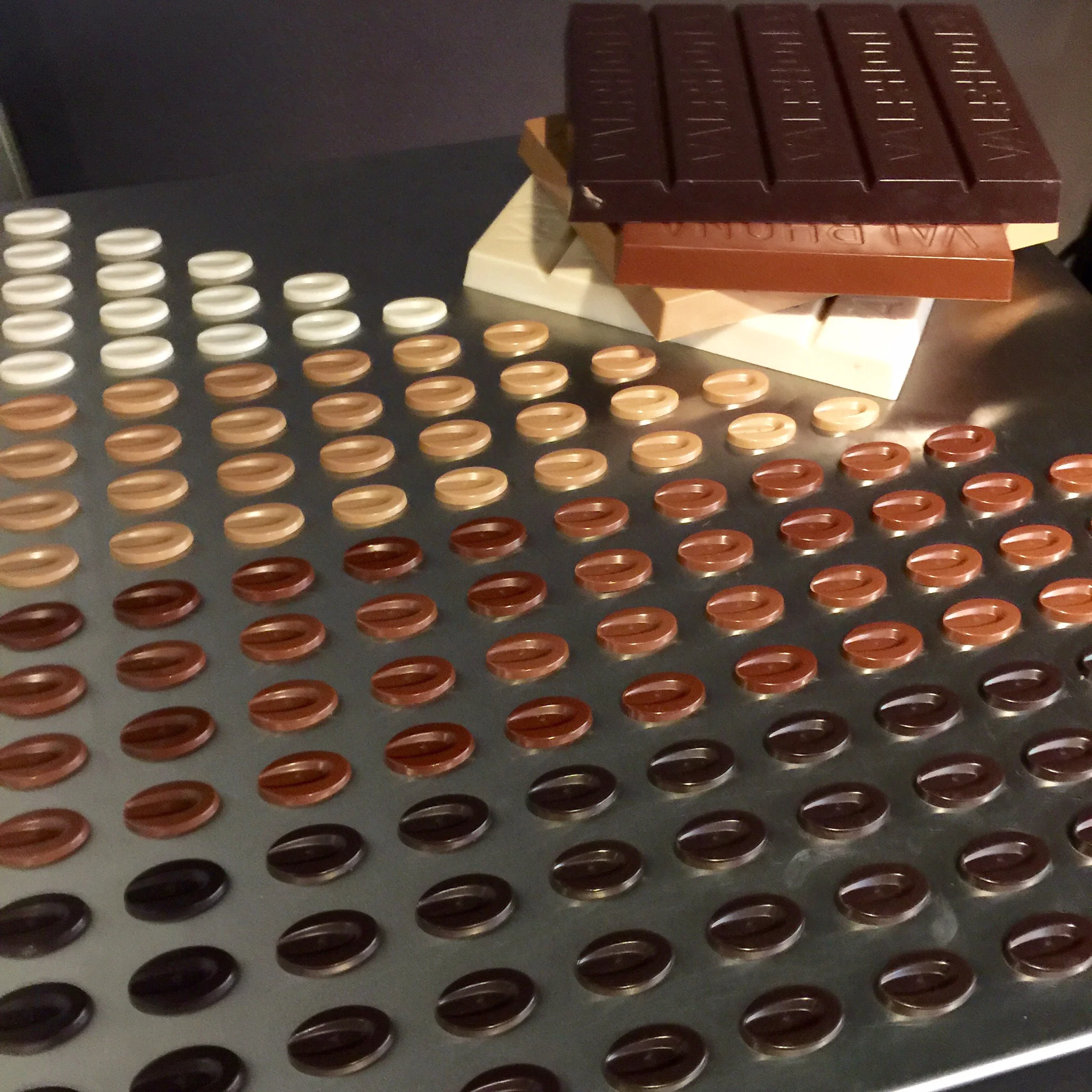Examples of chocolates cooling in chocolate molds
