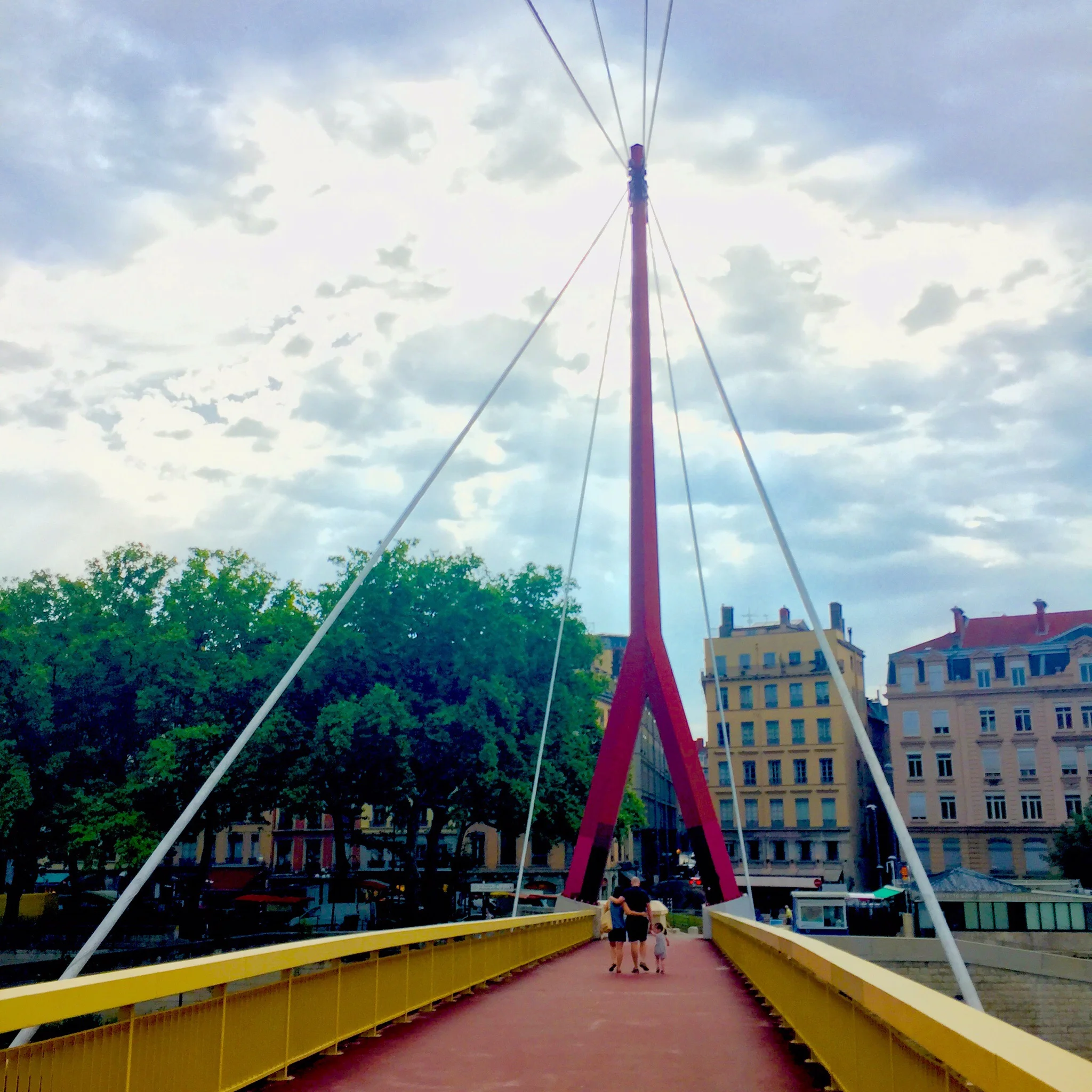 Pedestrian bridge (passerelle) to the Quai Saint Antoine, Lyon, where the daily outdoor market is held