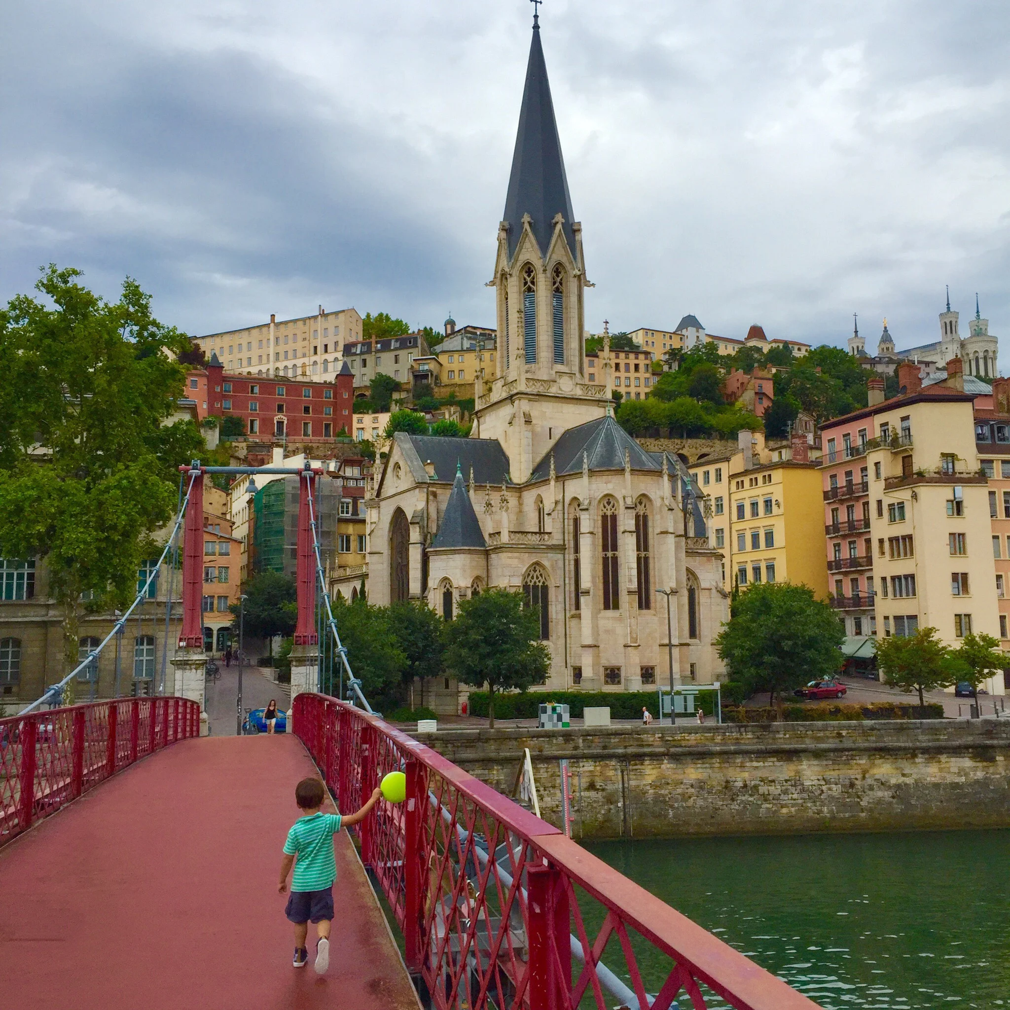 My three-year-old son with a balloon as we walk back to Vieux Lyon (from my Instagram account )