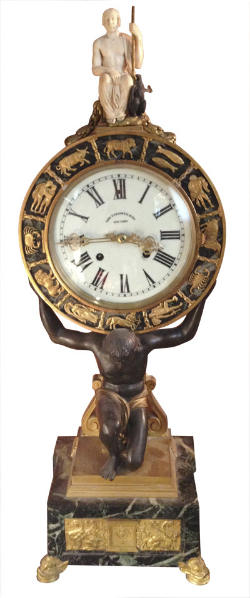 EF Caldwell Bronze, Marble and Ivory Clock