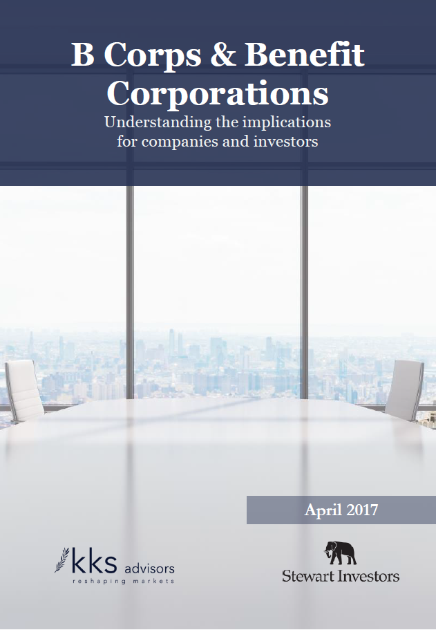 Title: B Corps and Benefit Corporations - Understanding the implications for companies and investors Authors: George Serafeim, Bronagh Ward, Sophie Lawrence Date: April 2017