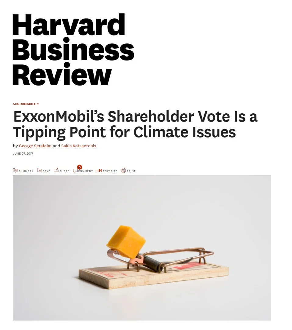 Title: ExxonMobil's Shareholder Vote is a Tipping Point for Climate Issues Authors: Sakis Kotsantonis and George Serafeim Date: June 2017