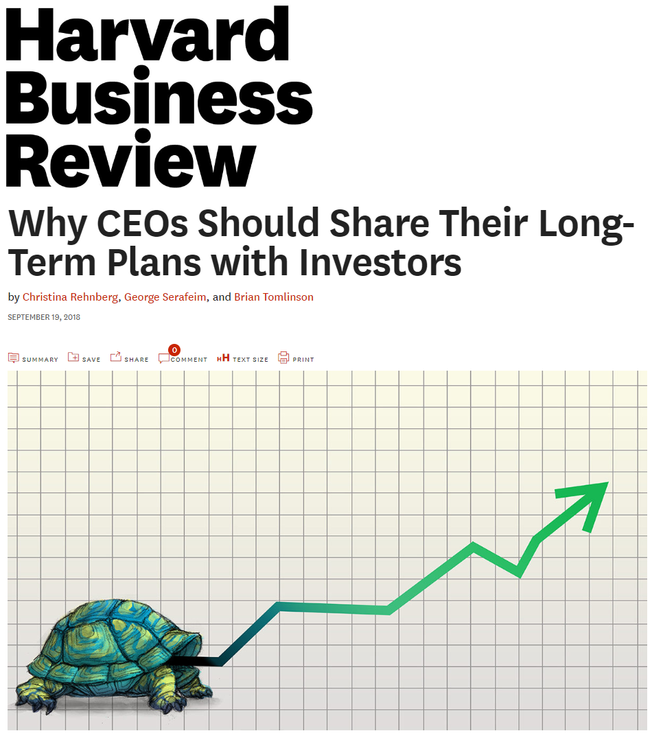 Title: Why CEOs Should Share Their Long-Term Plans with Investors Authors: Christina Rehnberg, George Serafeim, Brian Tomlinson Date: September 2018