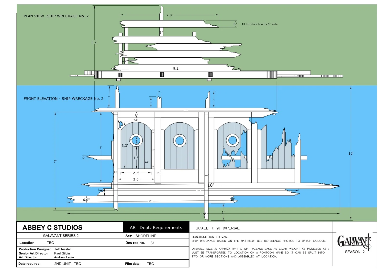 Shipwreck plan and front elevation