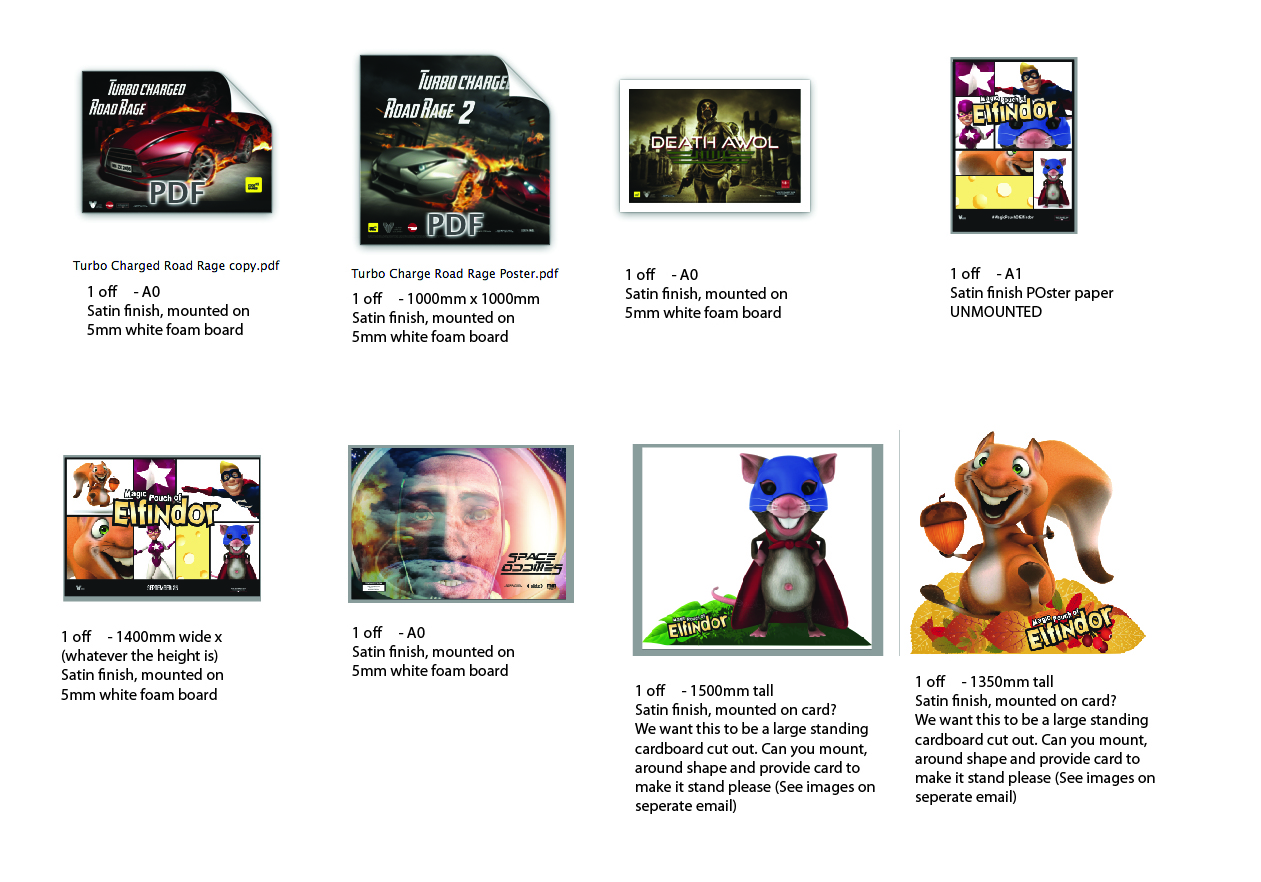 Selection of posters and cardboard cutouts for a computer company