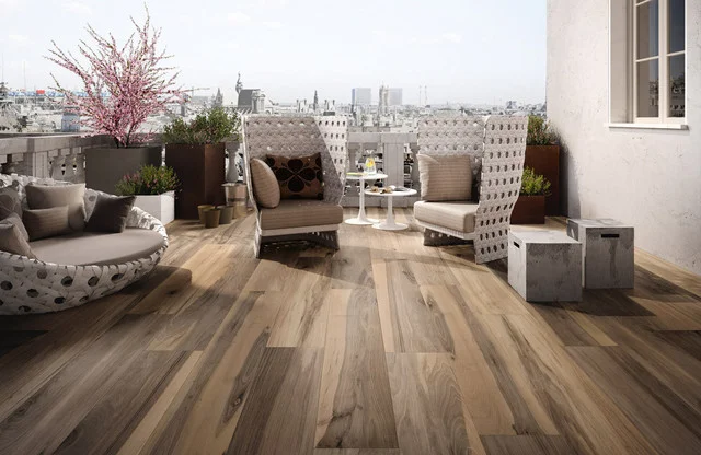 A gorgeous linear large format wood-look porcelain above and a stunning slate-look multi-size porcelain below, both courtesy of google images.