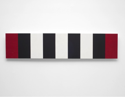 Mary Corse Untitled (Red/White/Black Bands, Beveled), 2010 Glass microspheres in acrylic on canvas 2’ x 9’