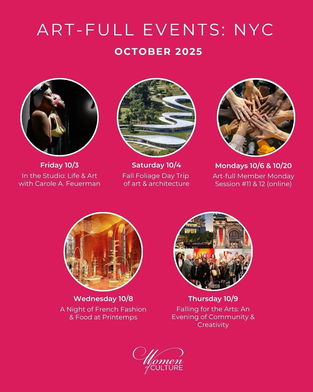 October is brimming with possibility&mdash;a month to immerse yourself in art, beauty, and connection in both familiar and unexpected ways.

From exploring the studio of sculptor Carole A. Feuerman to gathering for our first ever in-person community 