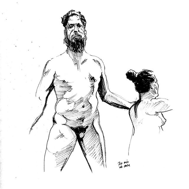 Life drawing, 20 minutes, ink only. #figuredrawing #figure #drawing #sketchbook #sketch #inking #mikebarron #societyofillustrators #brushpen #fountainpen #pen #lifedrawing #art #fineart #line #penandink #figure #figurativeart #inkdrawing #nudemodeldr