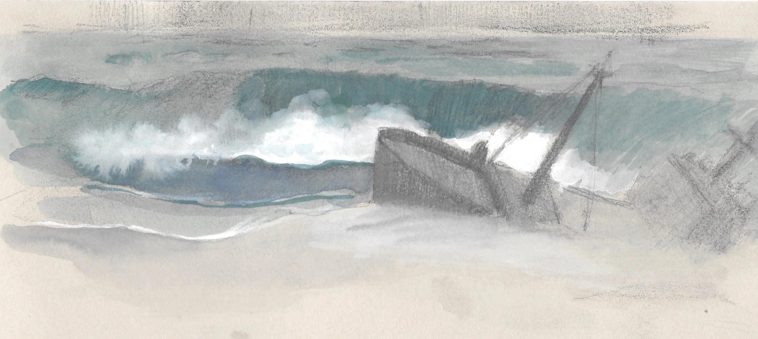 Sketch of Imagined Shipwreck, pencil and ink. 