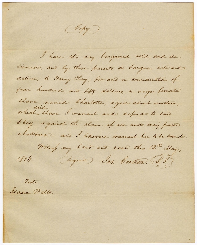 Charlotte Dupuy, Bill of sale