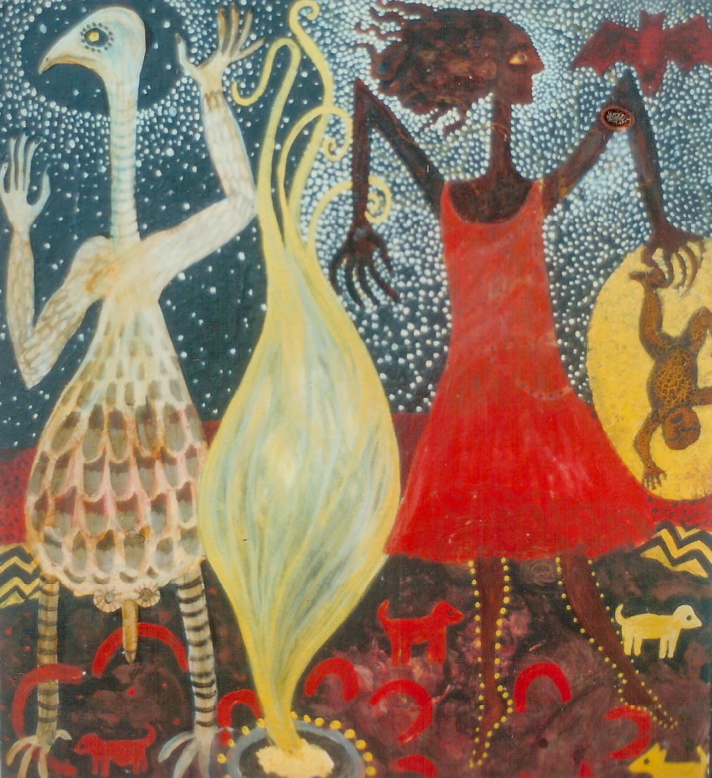 ​Emu and red dress woman, 1997