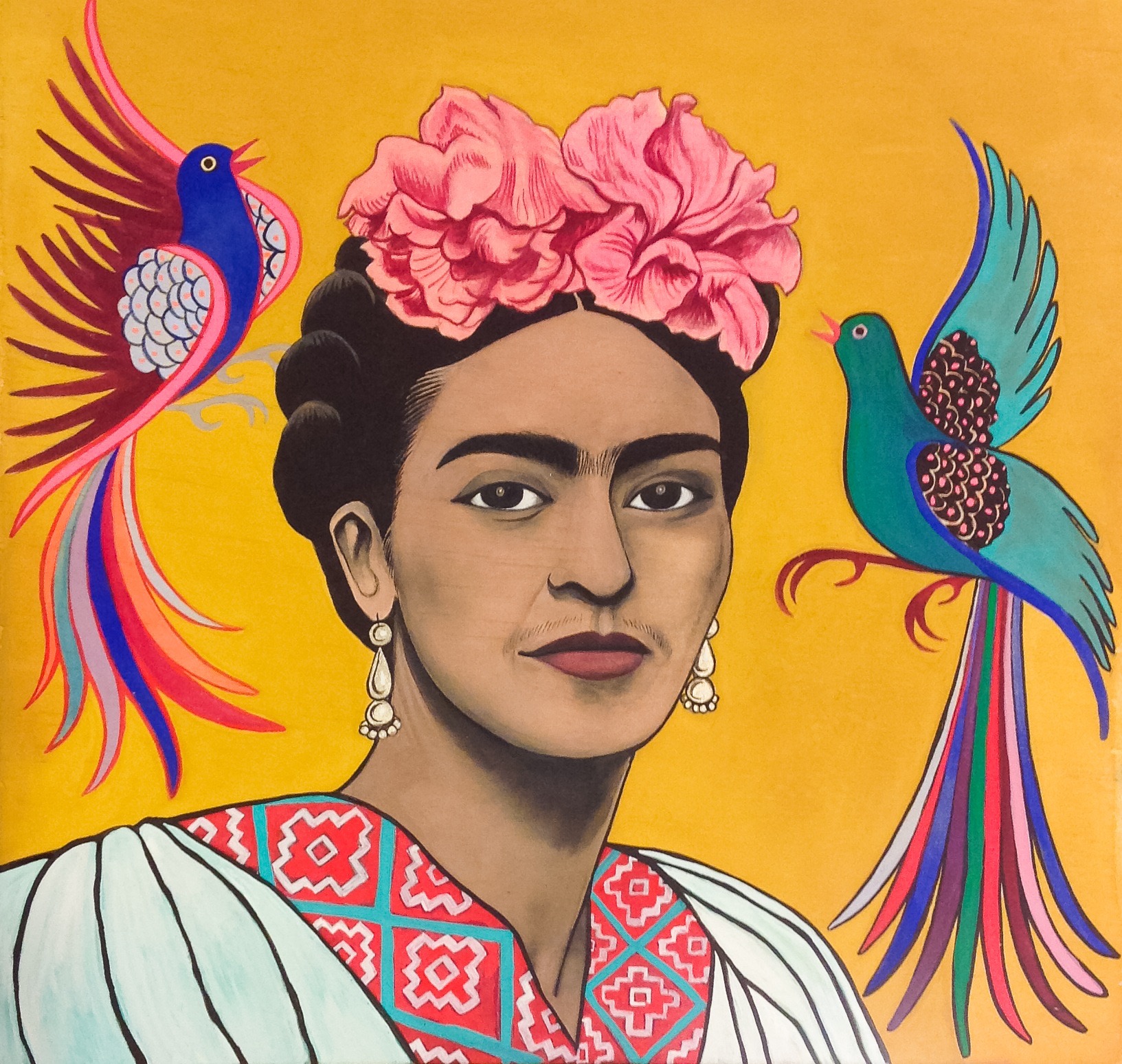 Frida Kahlo with embroidered birds, 2015
