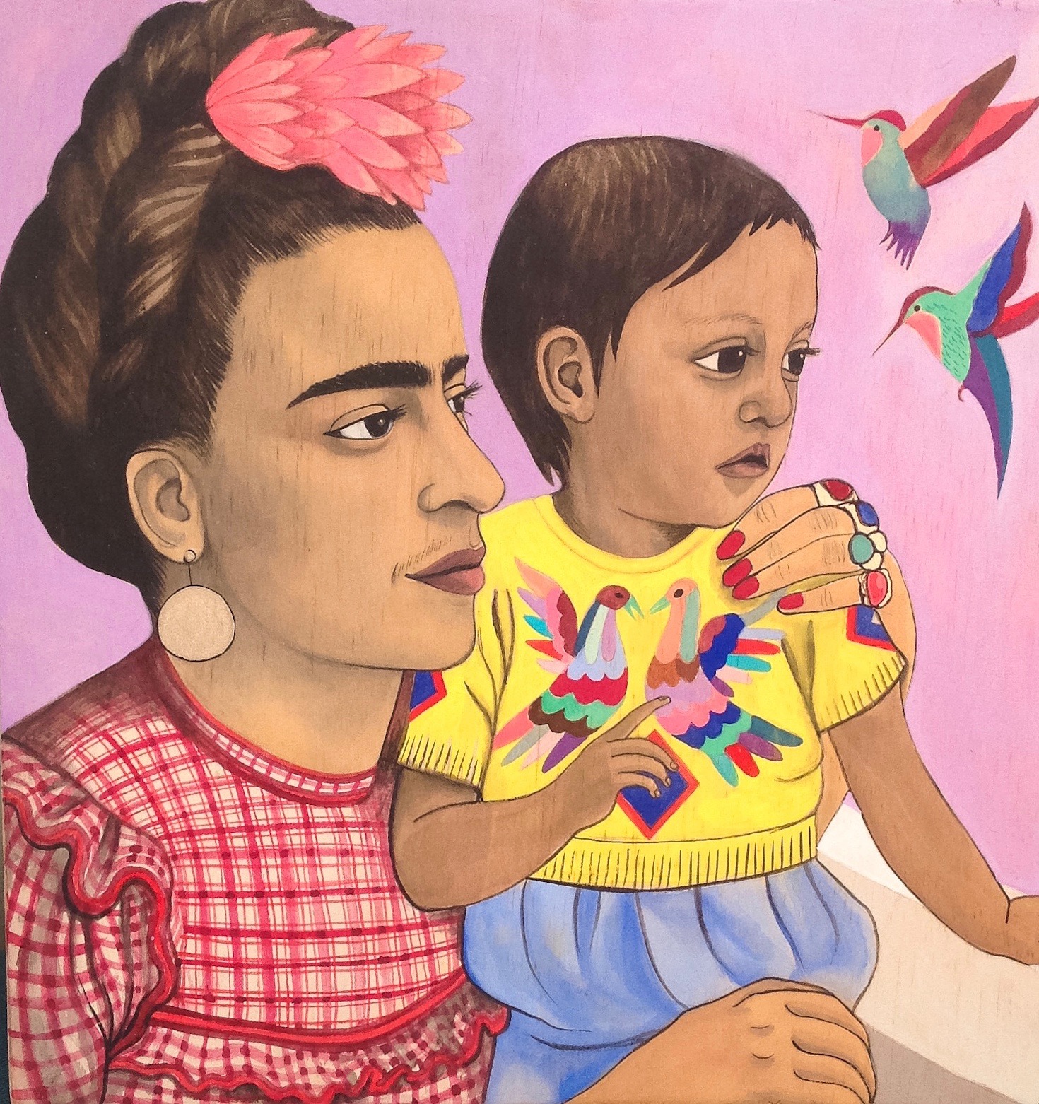 Frida Kahlo and child with hummingbirds, 2015