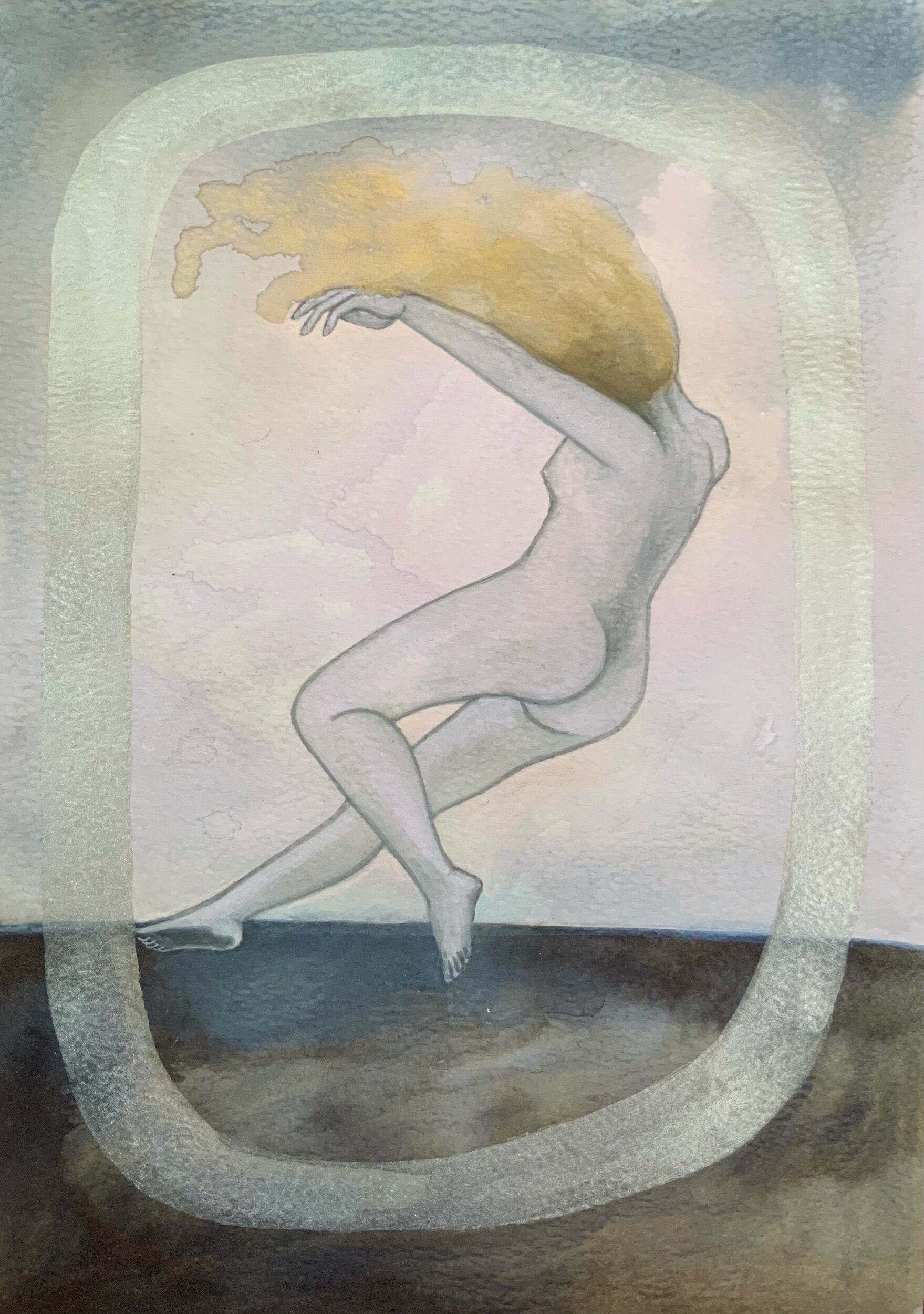   Falling , 2020  Gouache &amp; iridescent watercolour on paper  21 x 29 cm 