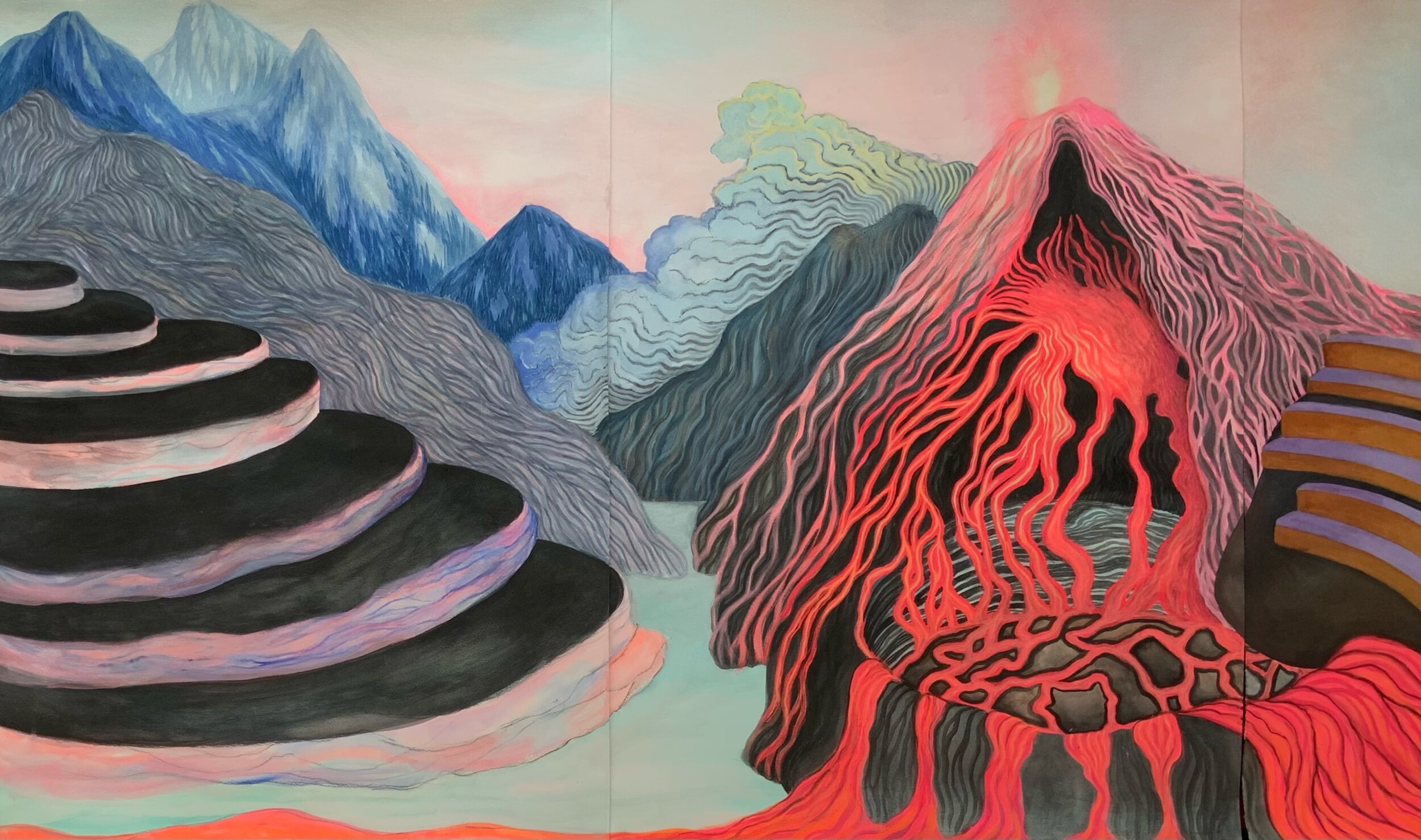   Emotional landscapes  (detail), 2020  Gouache on paper  Triptych 150 x 75 cm  