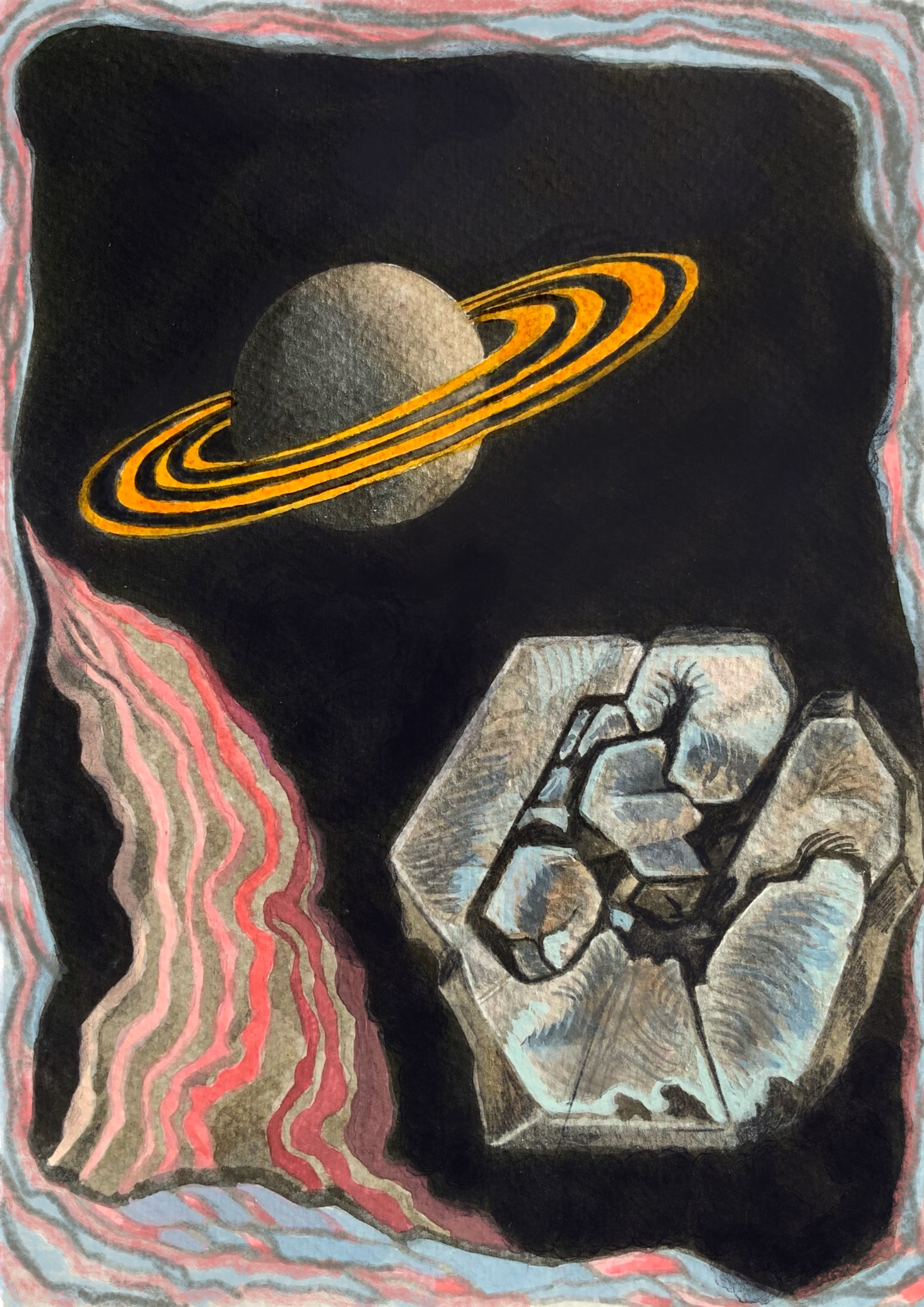   Saturn in Aquarius , 2021  Gouache on paper  15 x 21 cm 