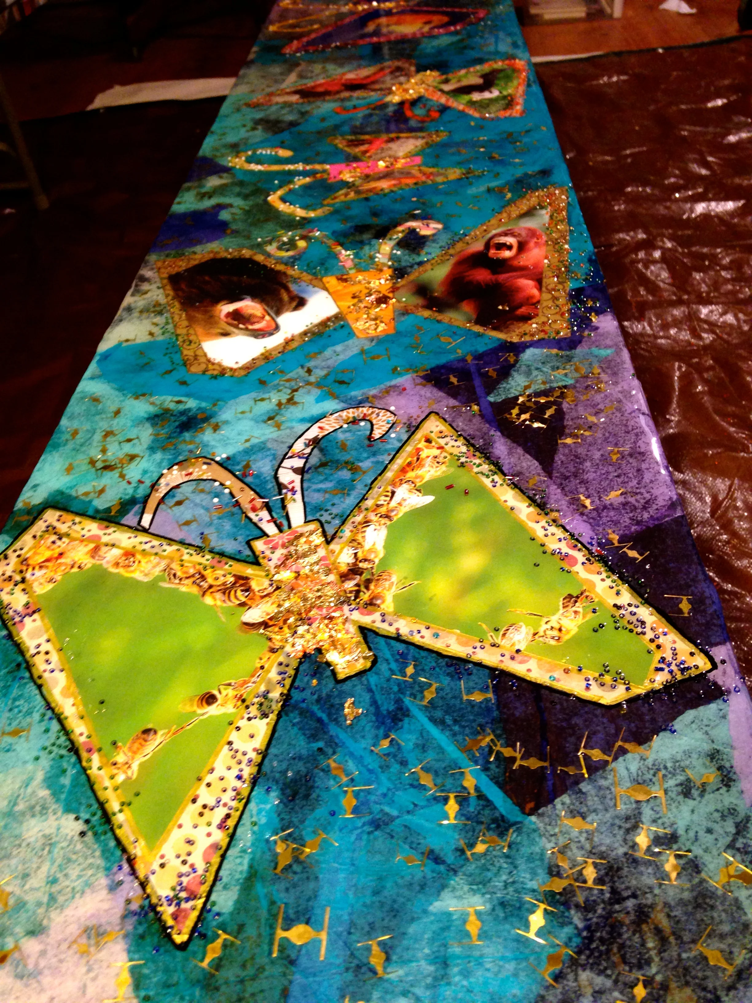 "Butterfly Bench." Salvaged paper and metal collage by Shelita Birchett Benash. 2013.
