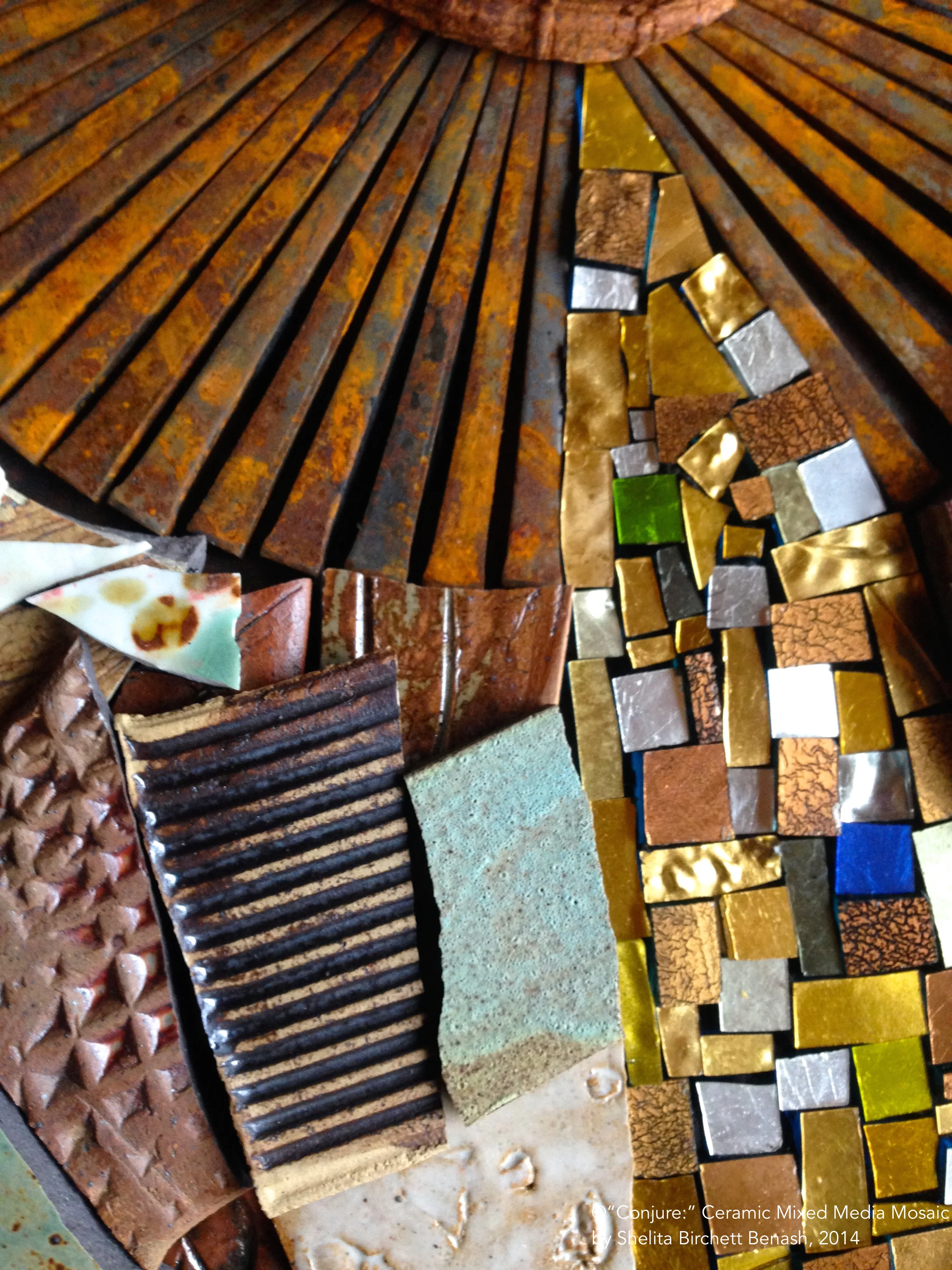 "Conjure" Ceramic, porcelain, glass and salvaged steel. Detail. Finally using the tiles I made a year ago. Excited by this new work. The process has been challenging. Will post more photos soon. 