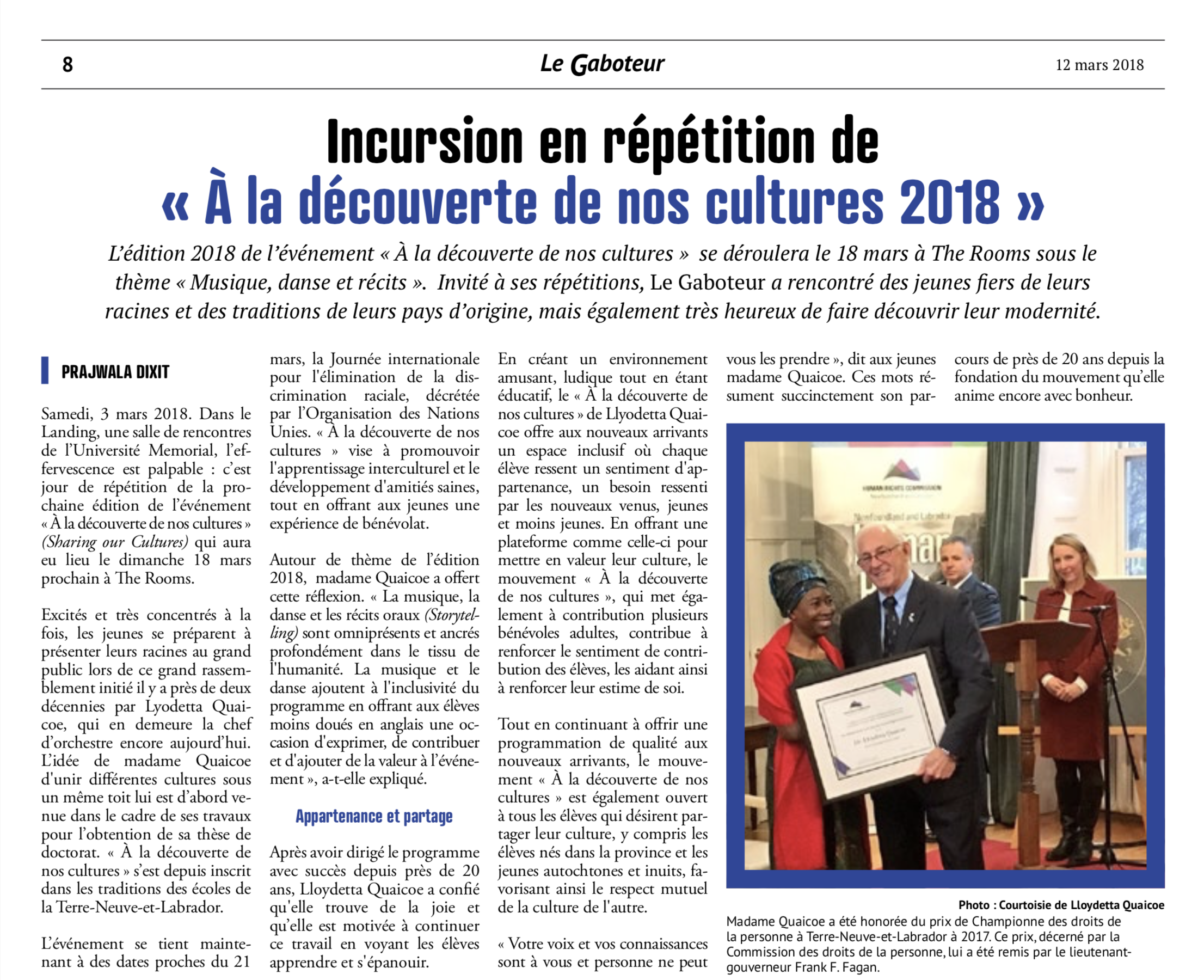 Incursion en répétition de « À la découverte de nos cultures 2018 »